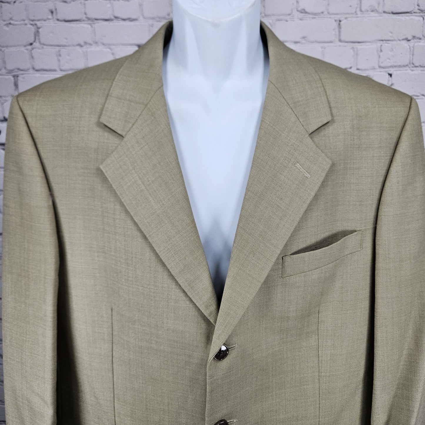 Jones New York Tan Wool Silk Sharkskin 3 Button Ventless Blazer Sport Coat 42R