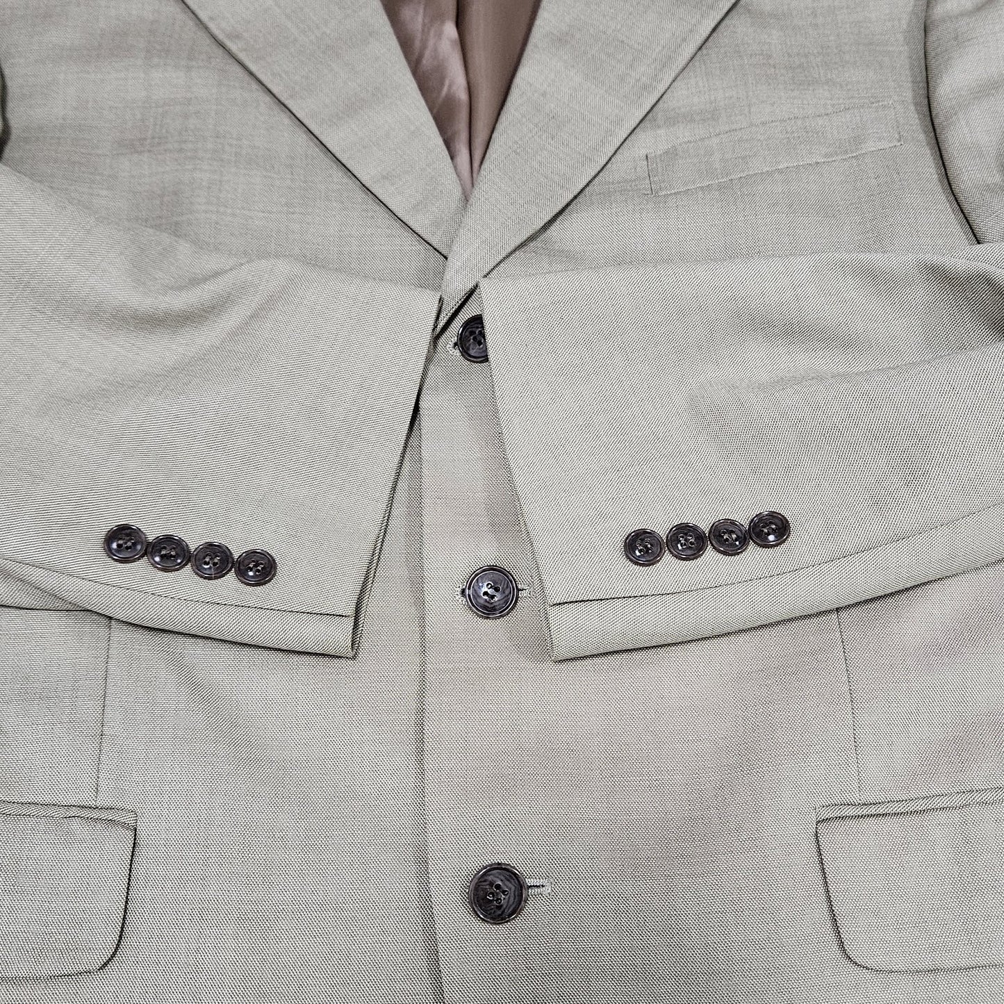 Jones New York Tan Wool Silk Sharkskin 3 Button Ventless Blazer Sport Coat 42R