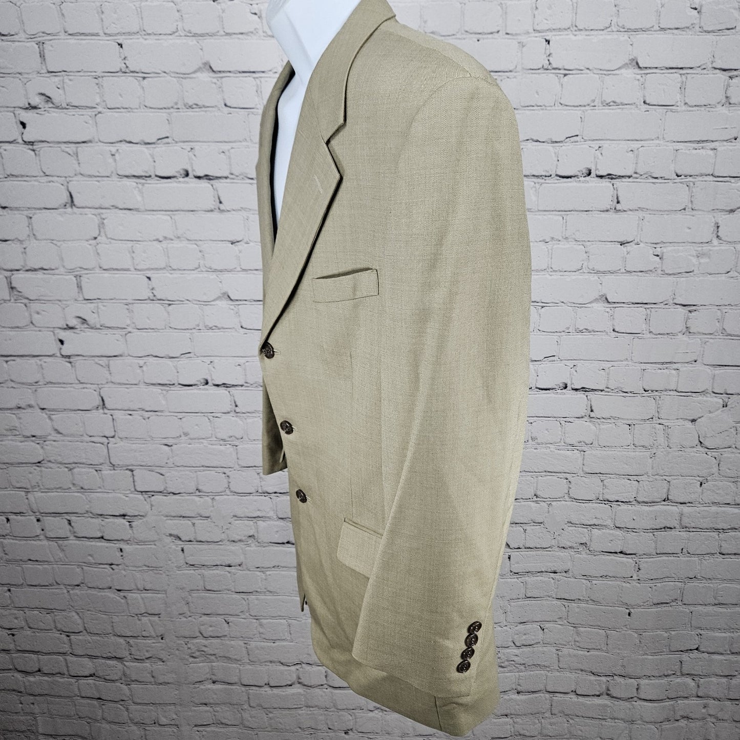 Jones New York Tan Wool Silk Sharkskin 3 Button Ventless Blazer Sport Coat 42R