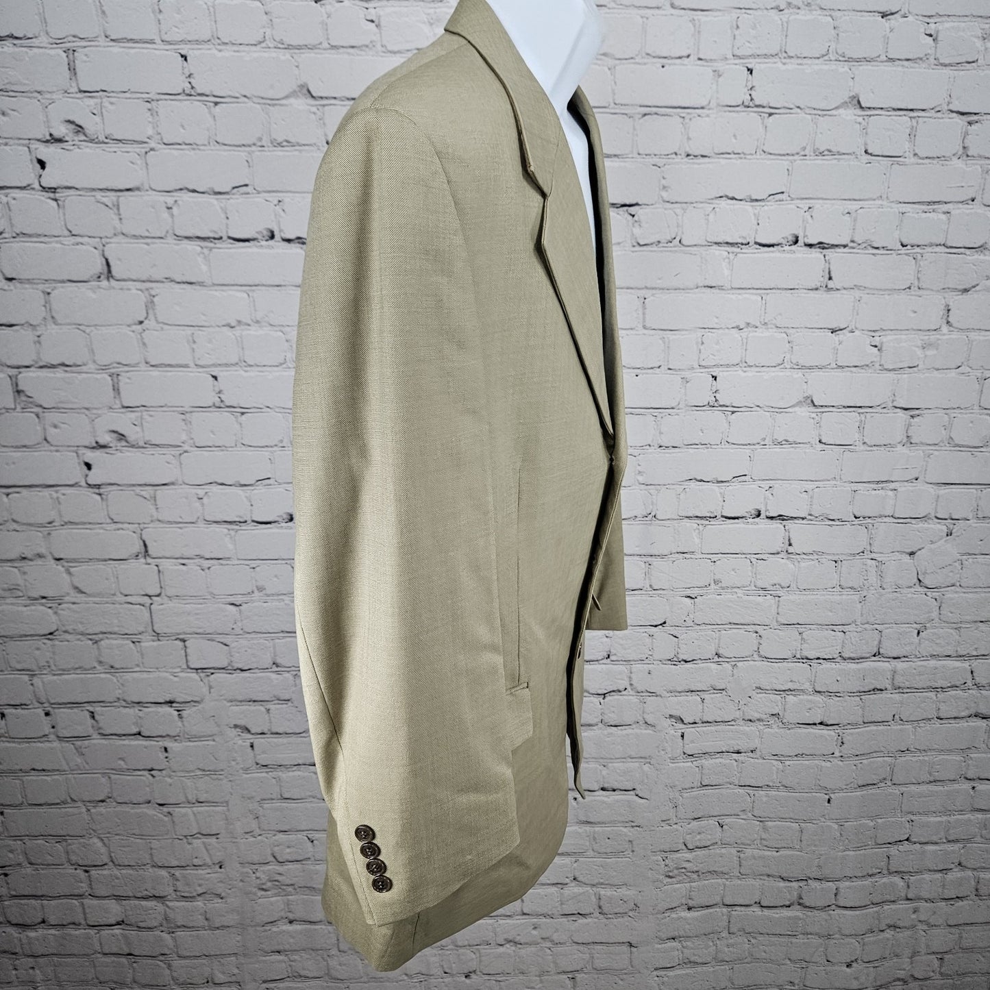 Jones New York Tan Wool Silk Sharkskin 3 Button Ventless Blazer Sport Coat 42R
