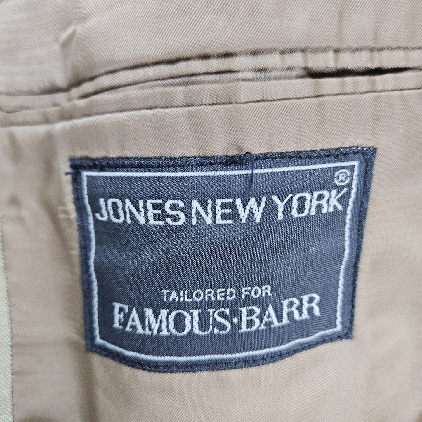 Jones New York Tan Wool Silk Sharkskin 3 Button Ventless Blazer Sport Coat 42R