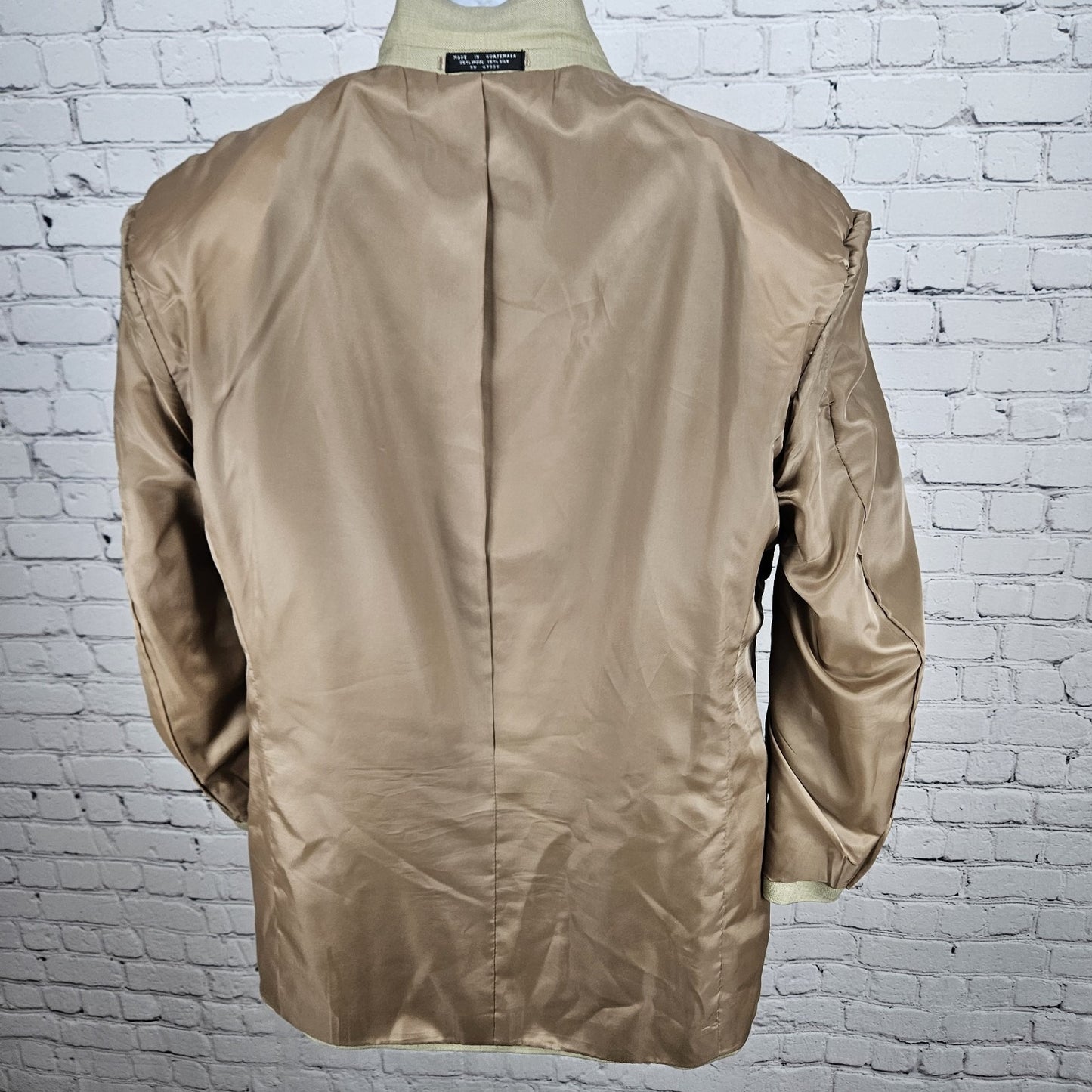 Jones New York Tan Wool Silk Sharkskin 3 Button Ventless Blazer Sport Coat 42R