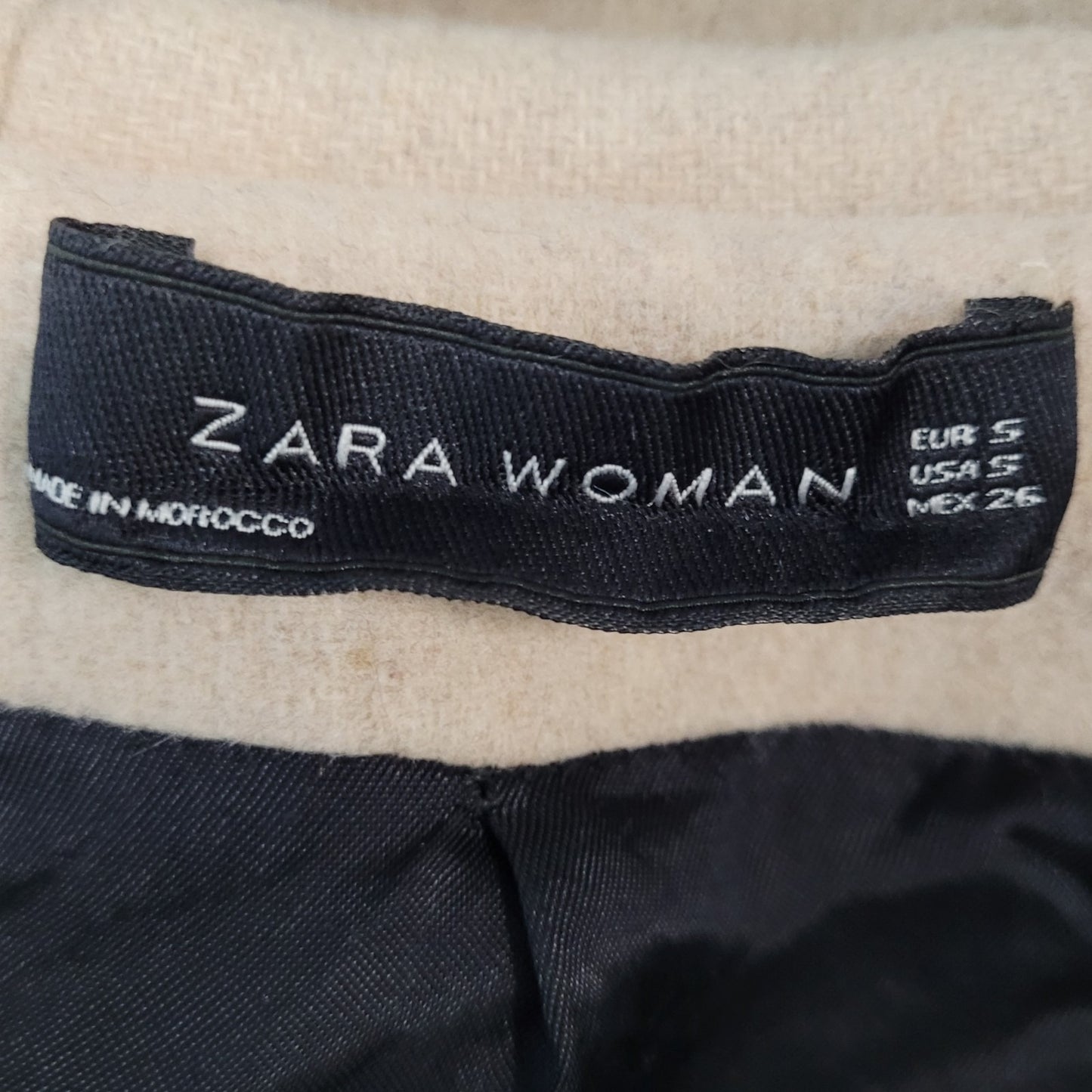 Zara Woman Tan Gold Buckle Full Zip Hooded Pockets Lined Jacket Size Small S