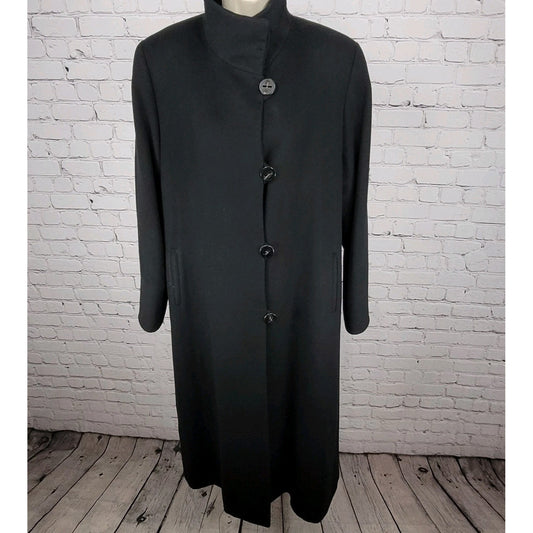 Fleurette Loro Piana Black 100% Italian Cashmere Buttoned Over Coat Size 8