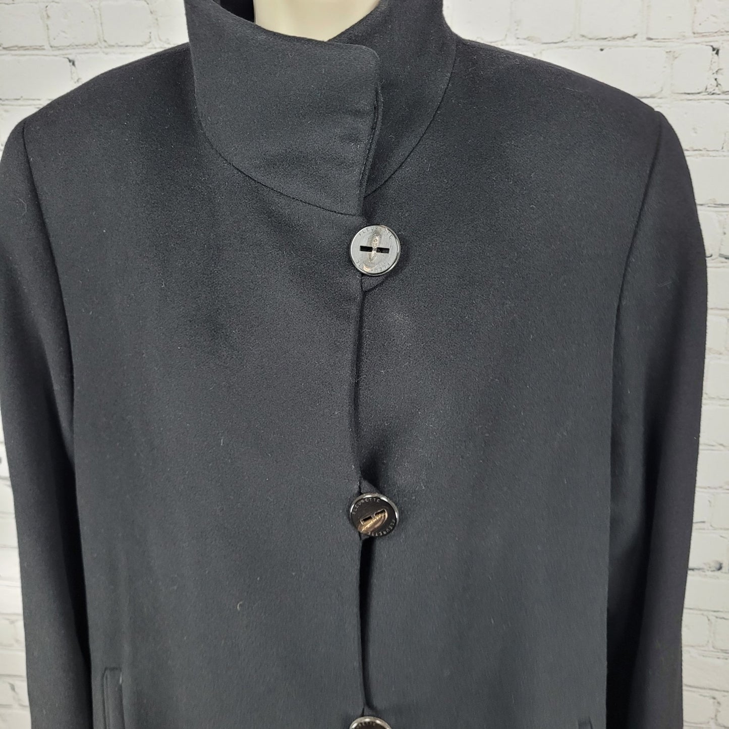 Fleurette Loro Piana Black 100% Italian Cashmere Buttoned Over Coat Size 8