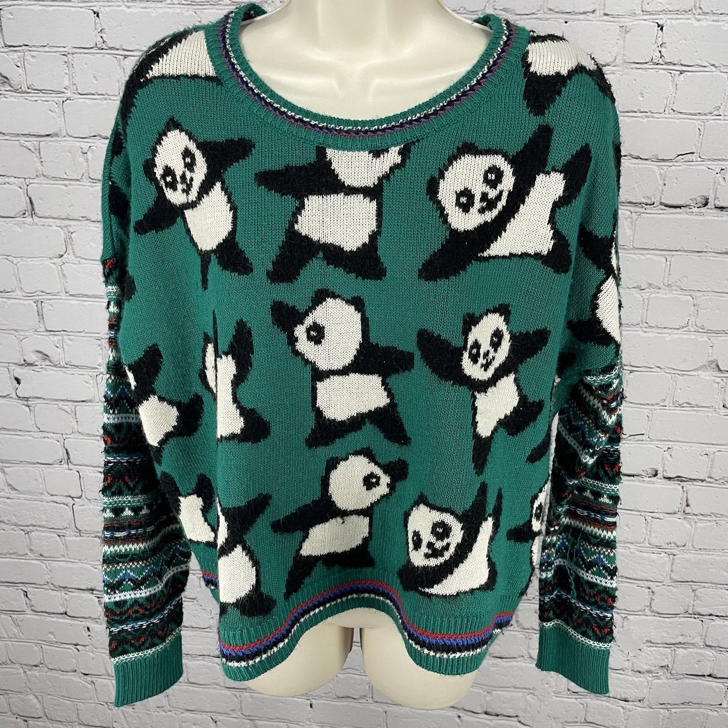 Coincidence & Chance Green Panda Bear Oversized Drop Shoulder Sweater Small S