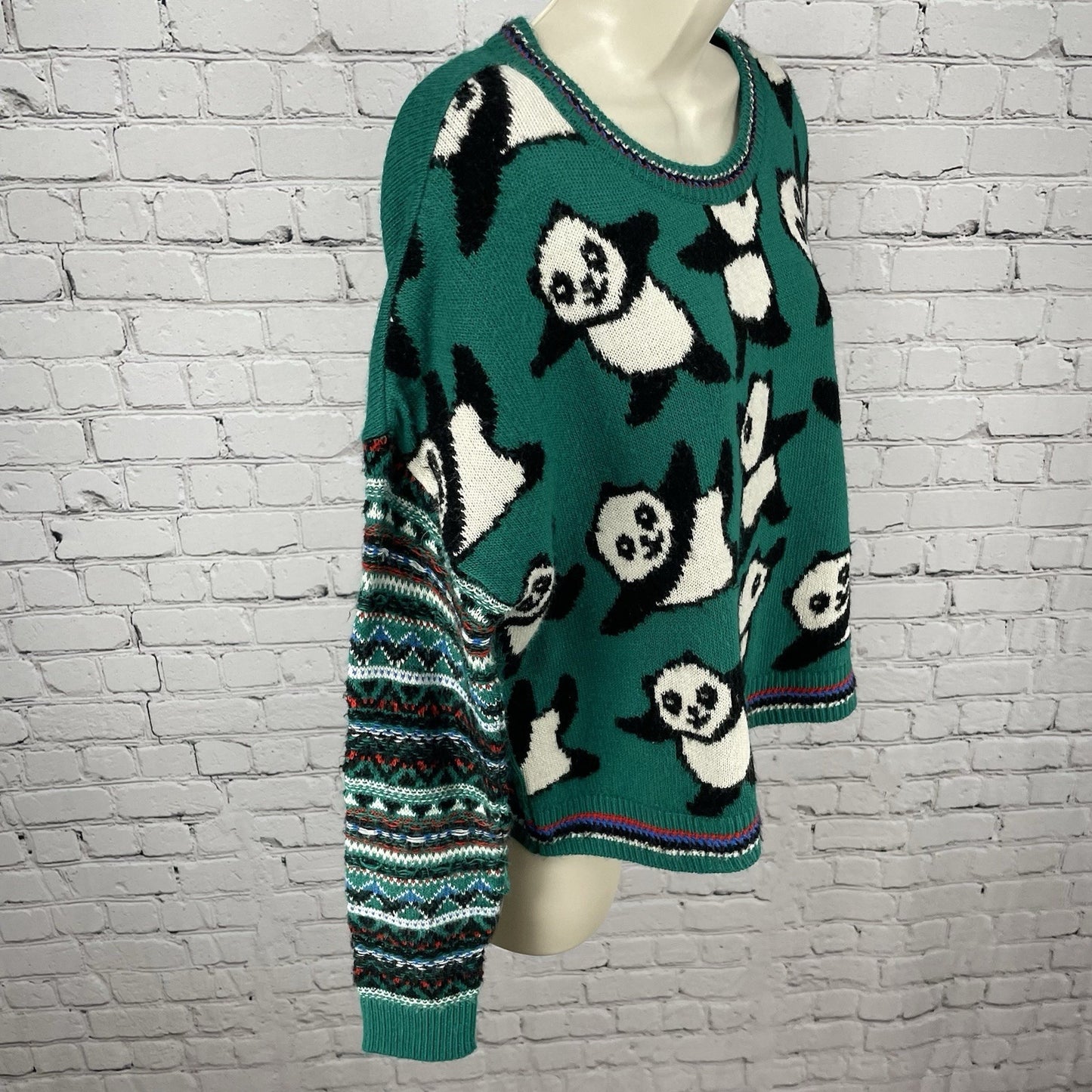 Coincidence & Chance Green Panda Bear Oversized Drop Shoulder Sweater Small S