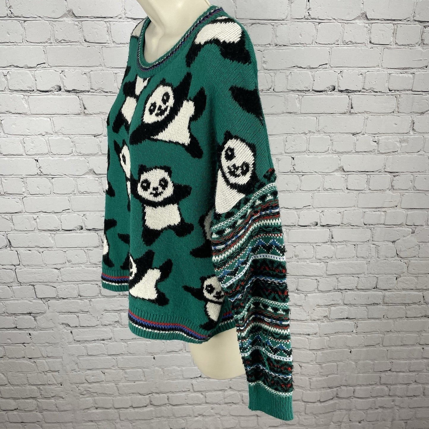 Coincidence & Chance Green Panda Bear Oversized Drop Shoulder Sweater Small S