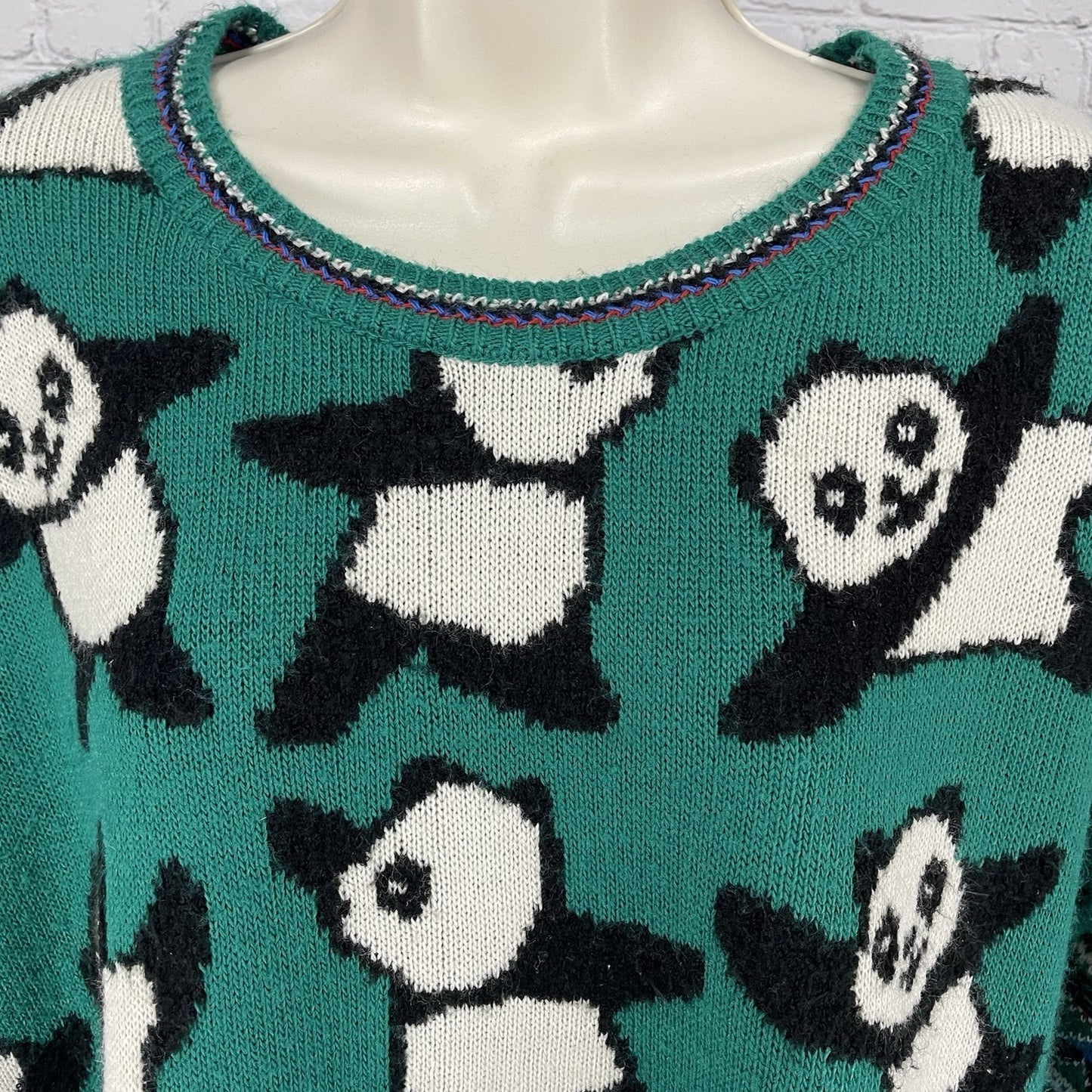 Coincidence & Chance Green Panda Bear Oversized Drop Shoulder Sweater Small S