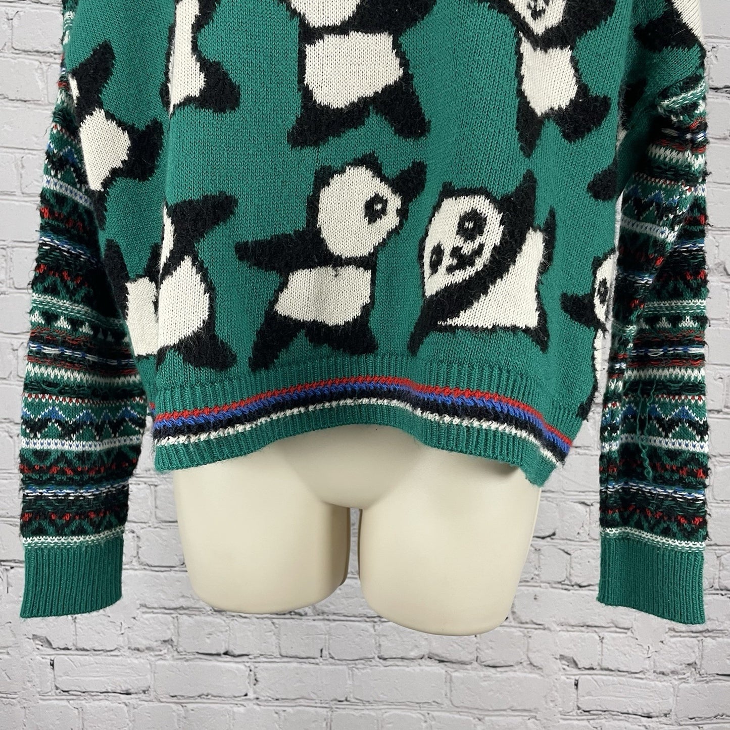 Coincidence & Chance Green Panda Bear Oversized Drop Shoulder Sweater Small S