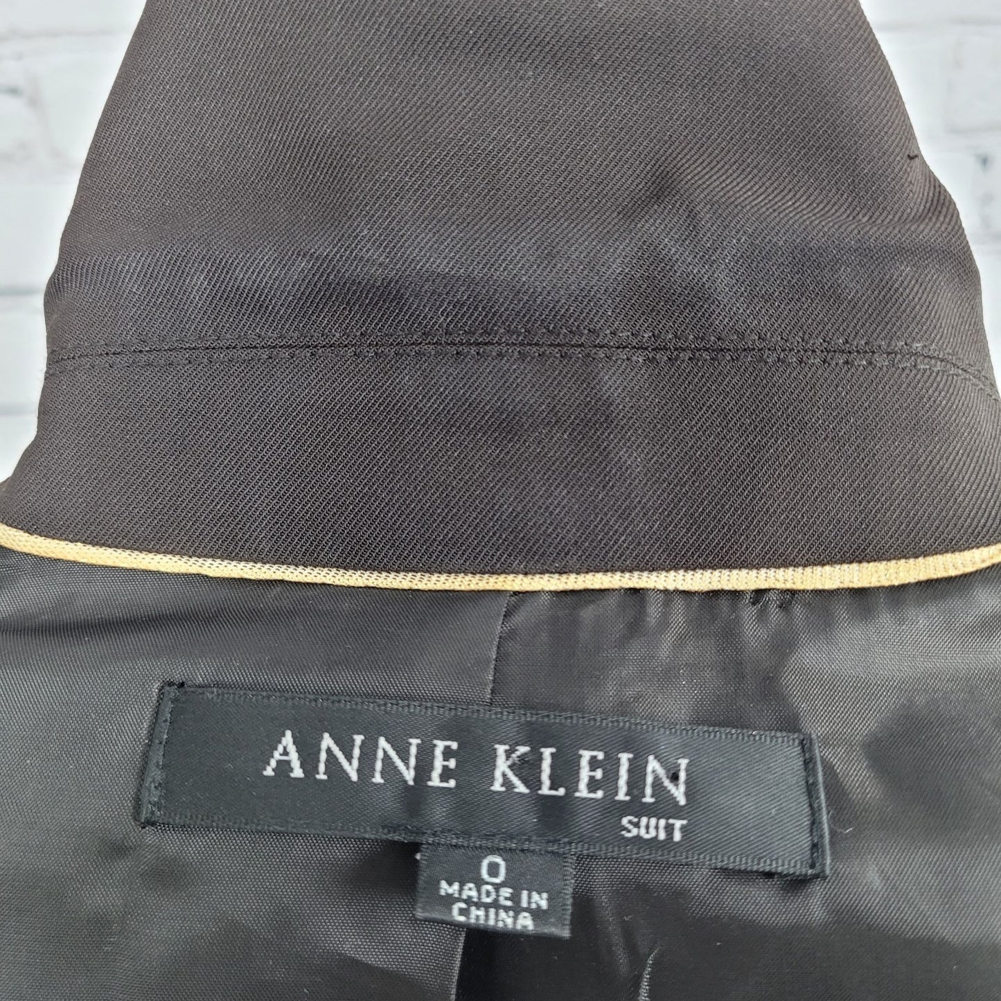 Anne Klein Brown 2 Gold Button Ventless Notch Lined Blazer Suit Jacket Size 0