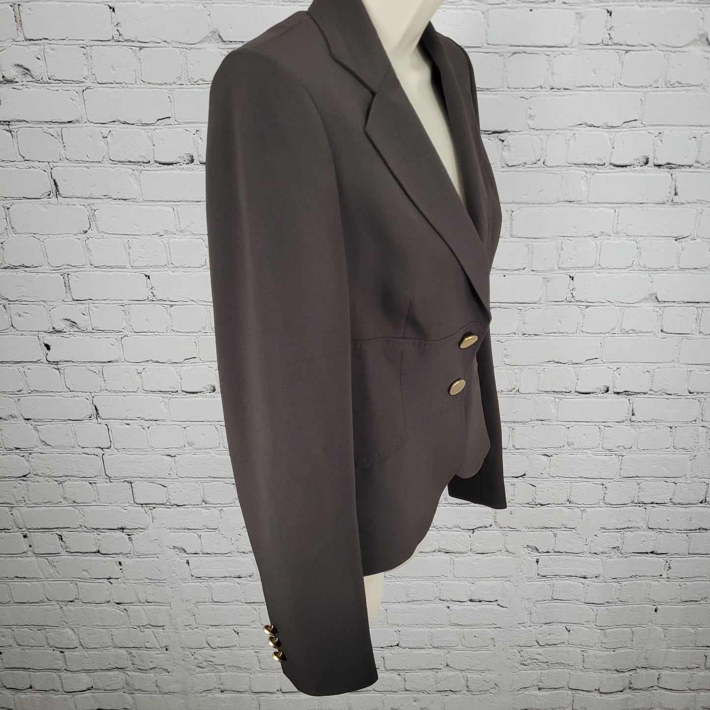 Anne Klein Brown 2 Gold Button Ventless Notch Lined Blazer Suit Jacket Size 0