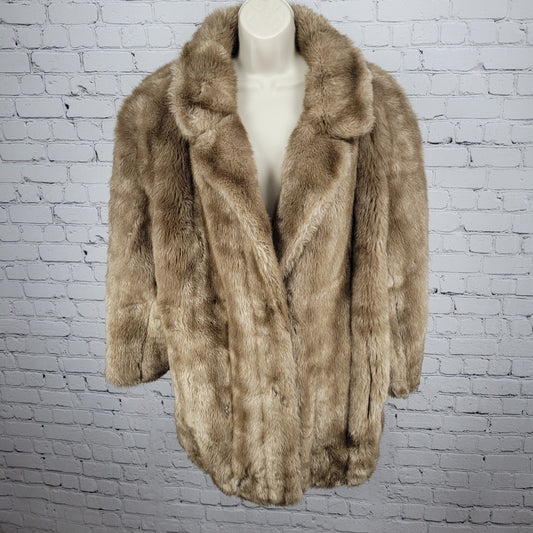 VTG Style VI Ltd Brown Faux Fur Hook & Loop Pockets Collared Lined Coat USA 18