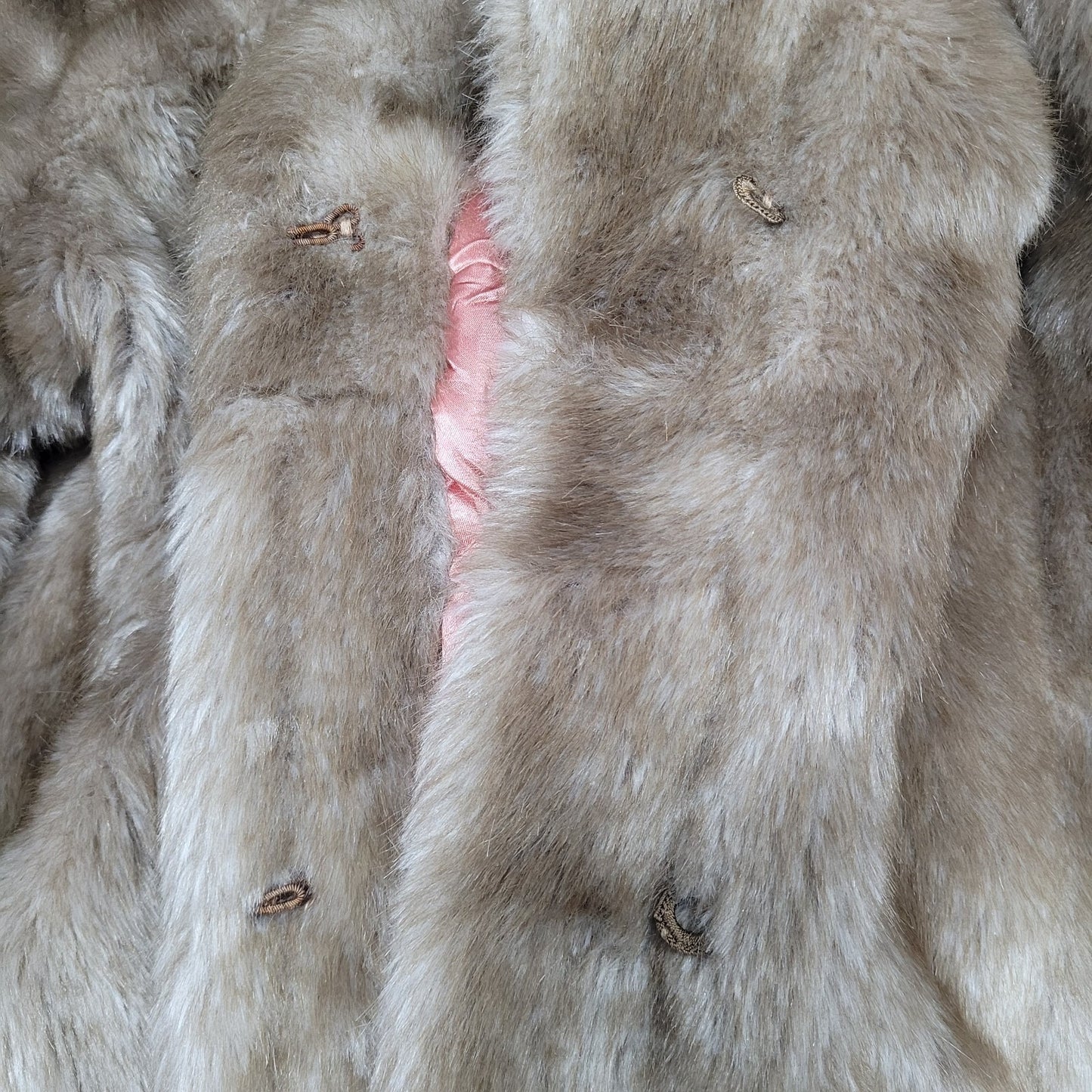 VTG Style VI Ltd Brown Faux Fur Hook & Loop Pockets Collared Lined Coat USA 18