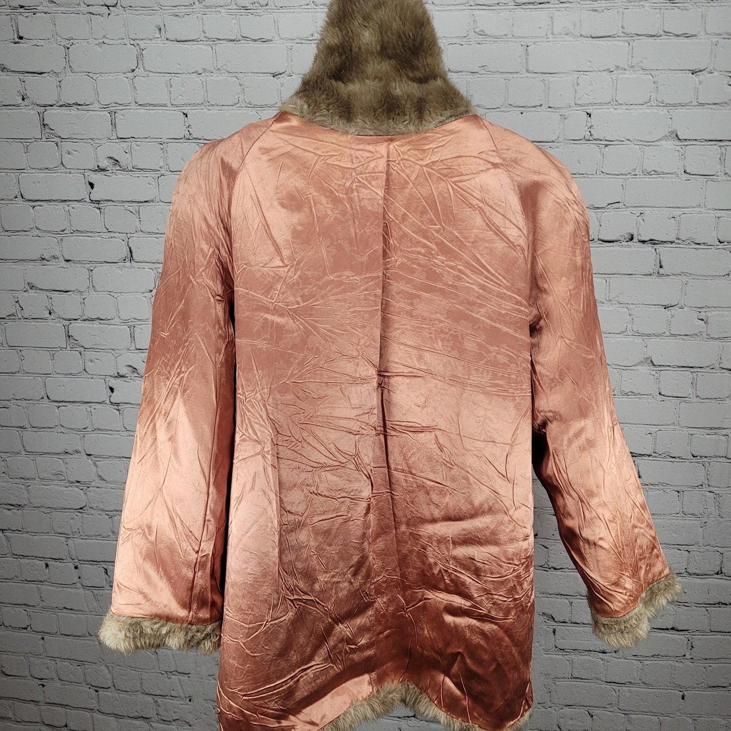 VTG Style VI Ltd Brown Faux Fur Hook & Loop Pockets Collared Lined Coat USA 18