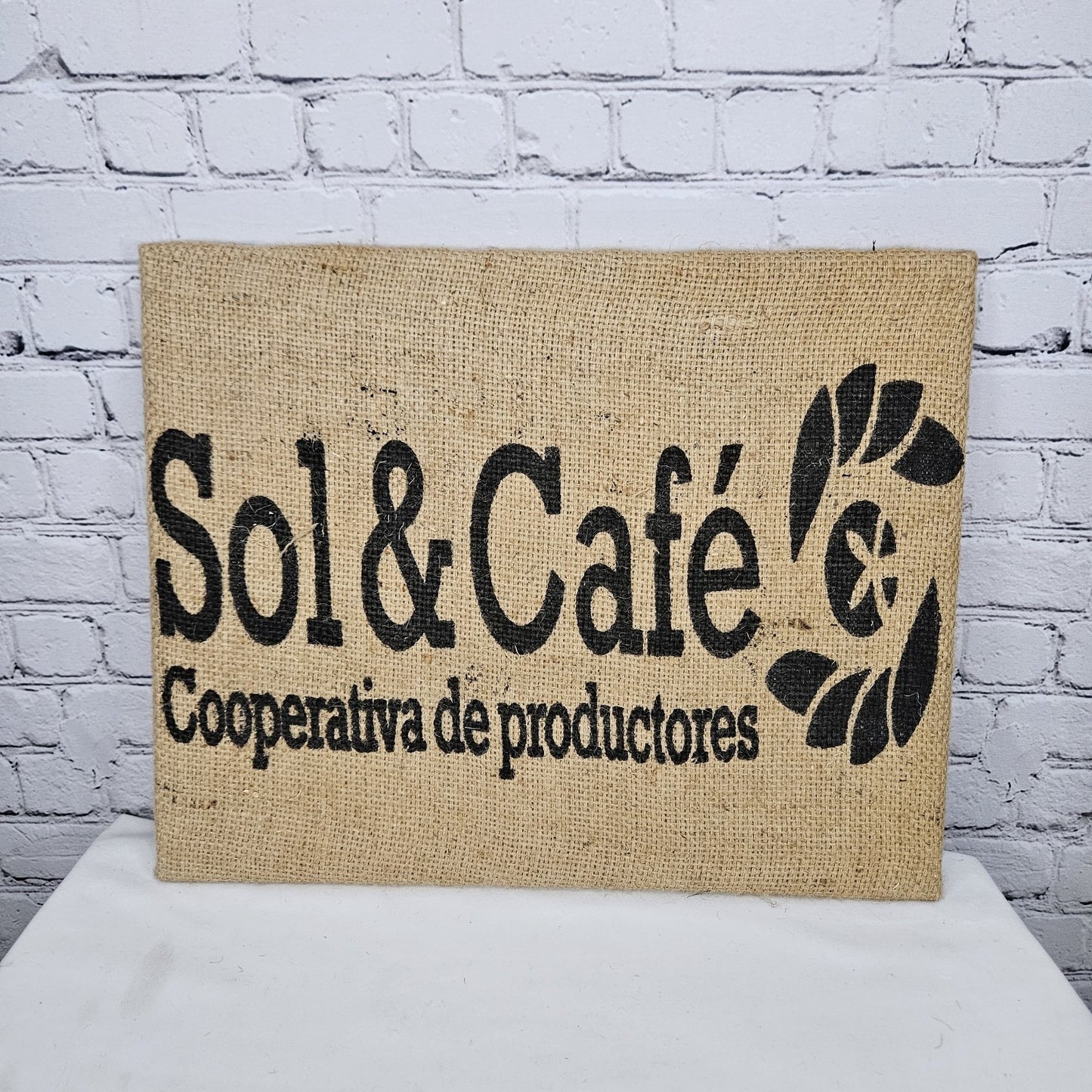 Sol & Cafe Coffee Authentic Burlap Sack Wrapped Canvas Wood Framed Art 16x20