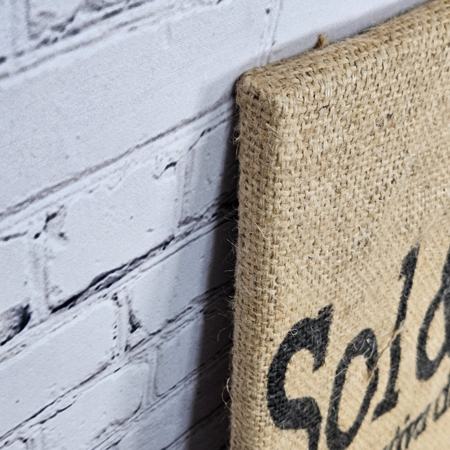 Sol & Cafe Coffee Authentic Burlap Sack Wrapped Canvas Wood Framed Art 16x20