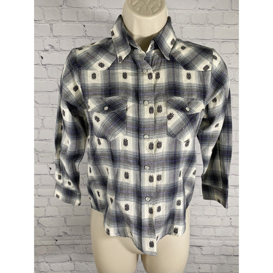 Sherry Cervi Long Sleeve Gray White Purple Embroidered Pearl Snap Shirt Girls L