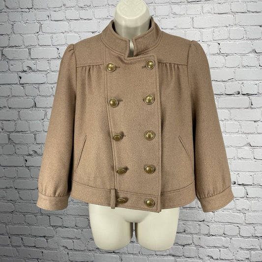 Idra Brown Wool Blend Gold Button Puff Shoulder Collared Lined Jacket Size 6