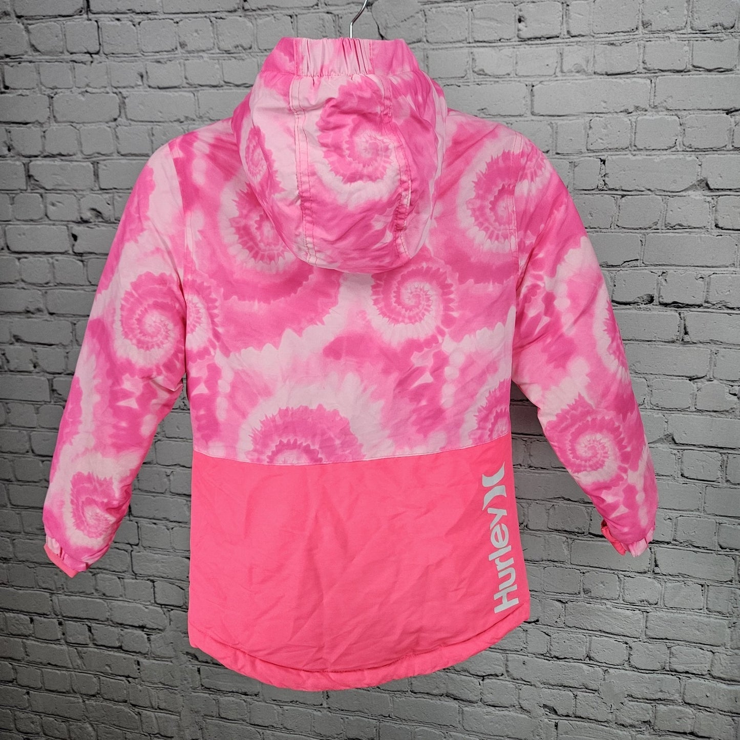Hurley Pink Swirl Hooded Fleece Lined Insulated Full Zip Jacket 7/8