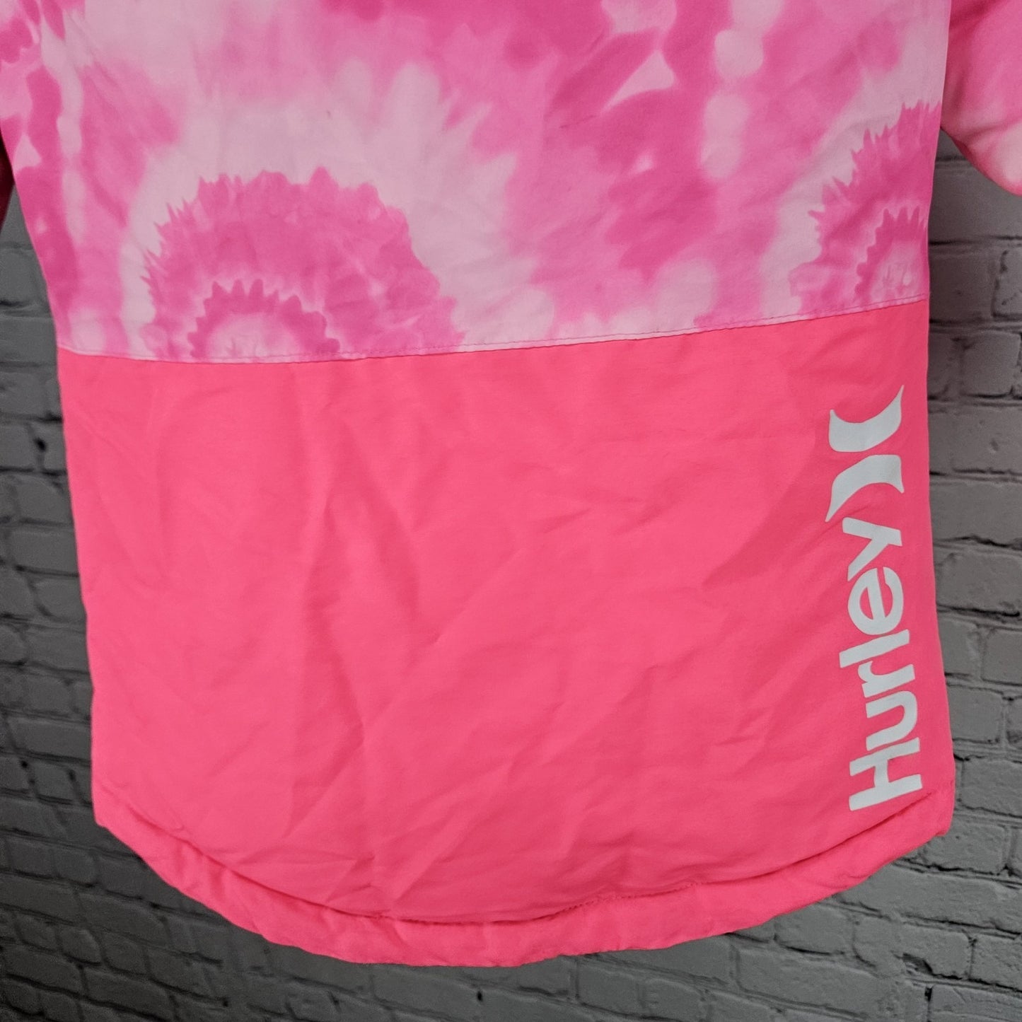 Hurley Pink Swirl Hooded Fleece Lined Insulated Full Zip Jacket 7/8