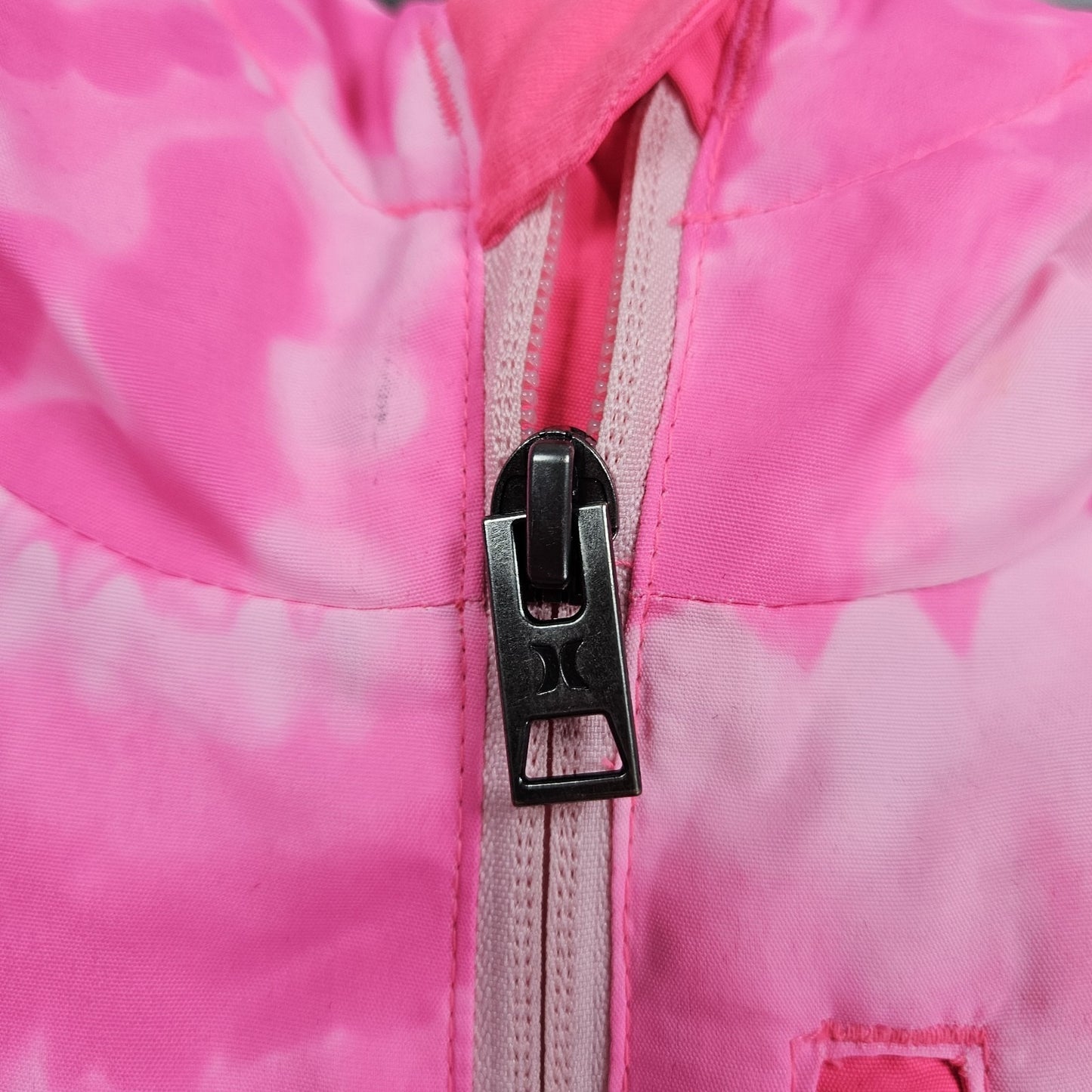Hurley Pink Swirl Hooded Fleece Lined Insulated Full Zip Jacket 7/8