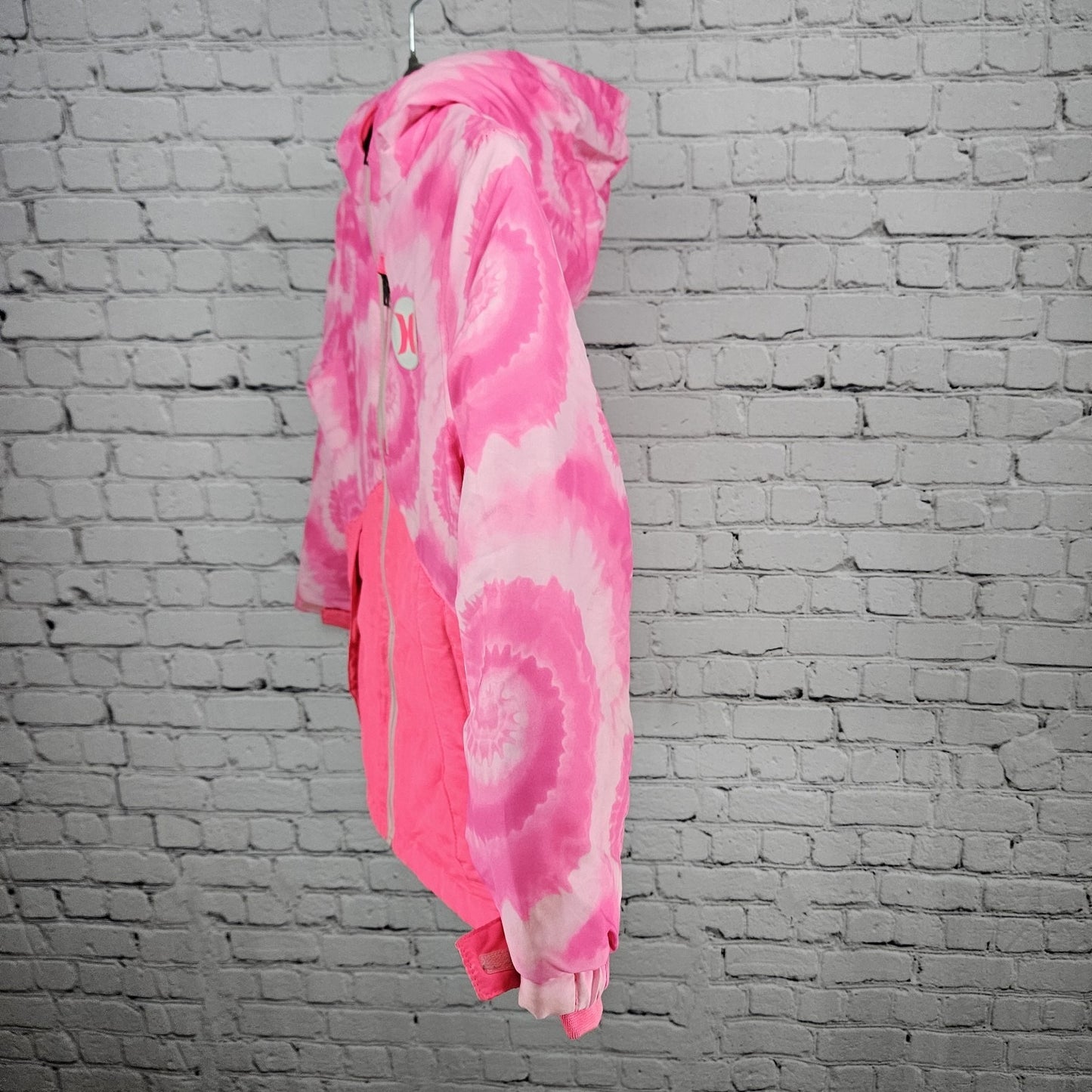 Hurley Pink Swirl Hooded Fleece Lined Insulated Full Zip Jacket 7/8