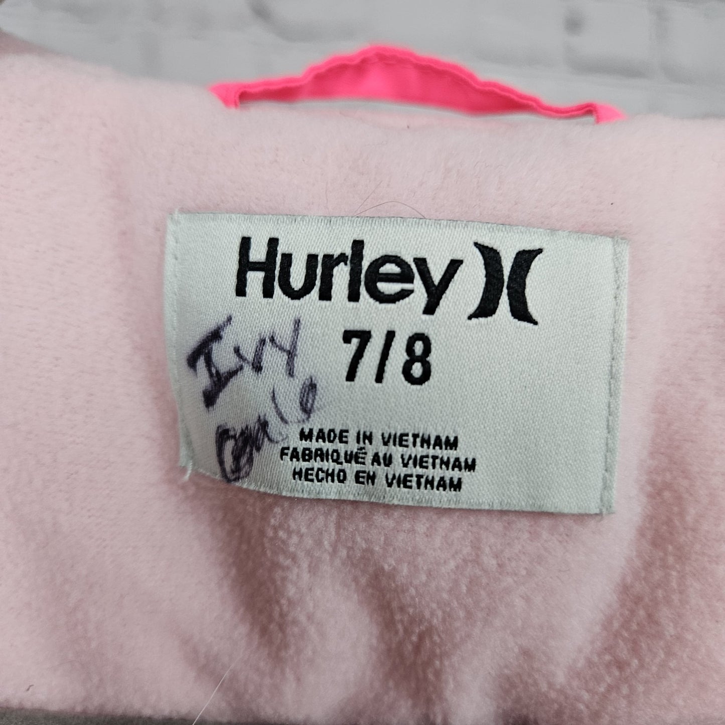 Hurley Pink Swirl Hooded Fleece Lined Insulated Full Zip Jacket 7/8