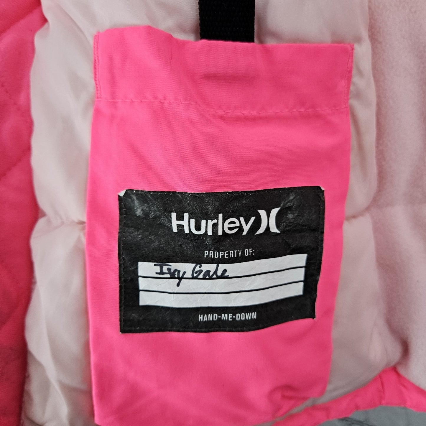 Hurley Pink Swirl Hooded Fleece Lined Insulated Full Zip Jacket 7/8