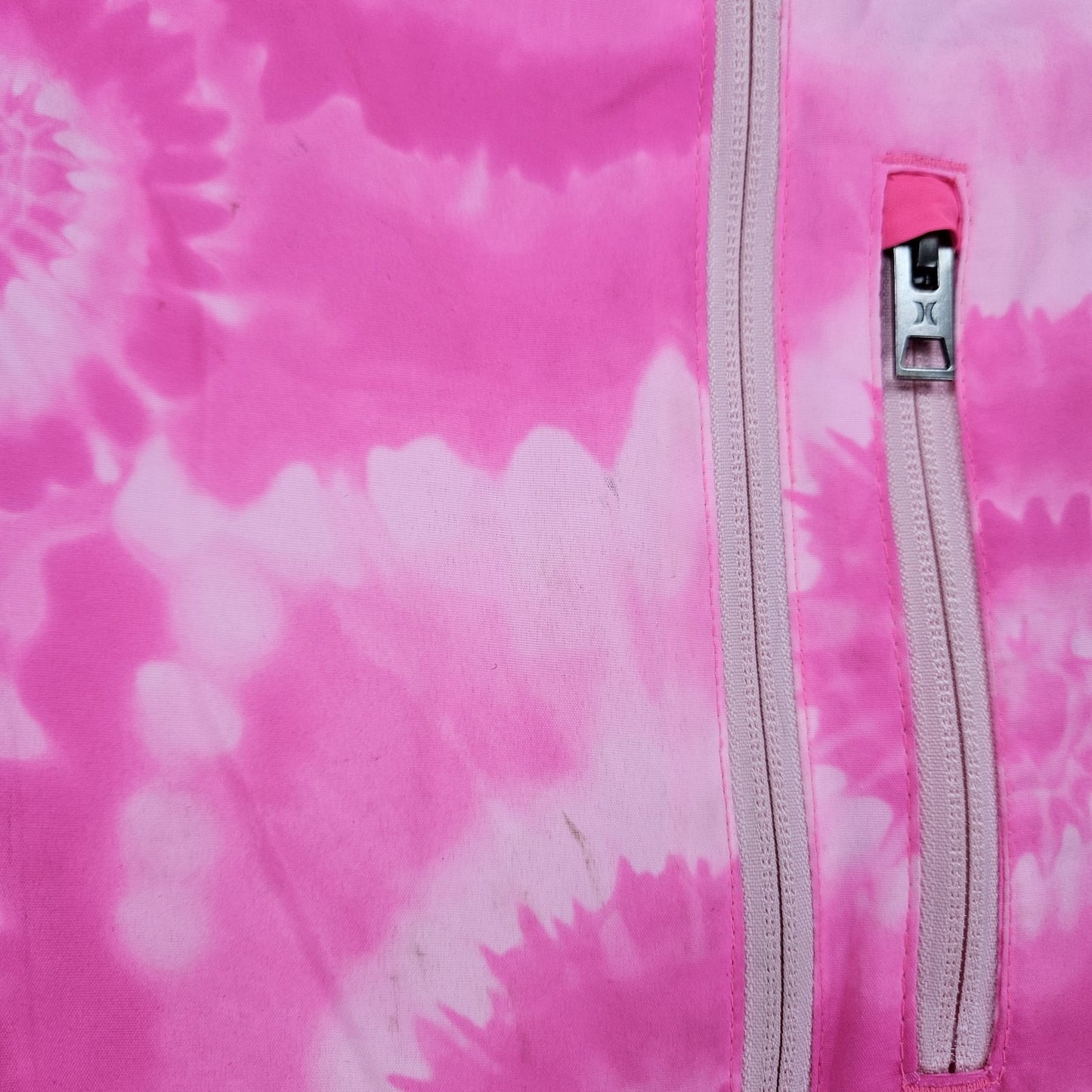 Hurley Pink Swirl Hooded Fleece Lined Insulated Full Zip Jacket 7/8