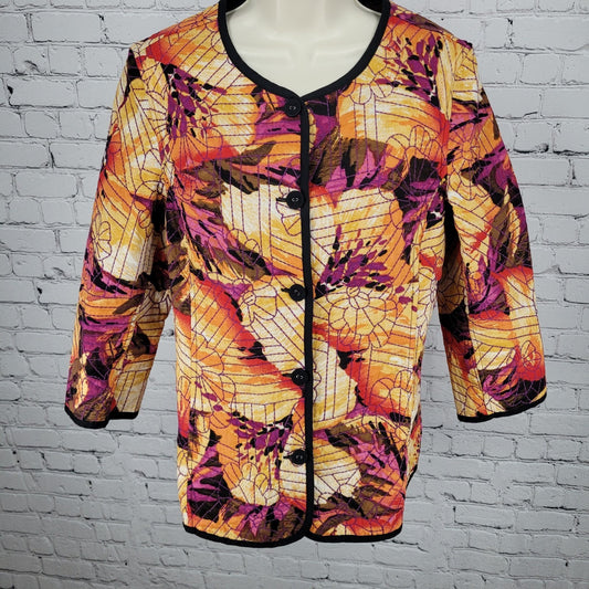 Chico's Multicolor 100% Cotton Floral Embroidered Quilted Jacket Size 1 US 8