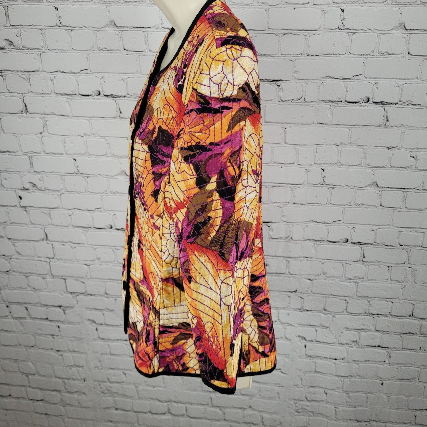 Chico's Multicolor 100% Cotton Floral Embroidered Quilted Jacket Size 1 US 8