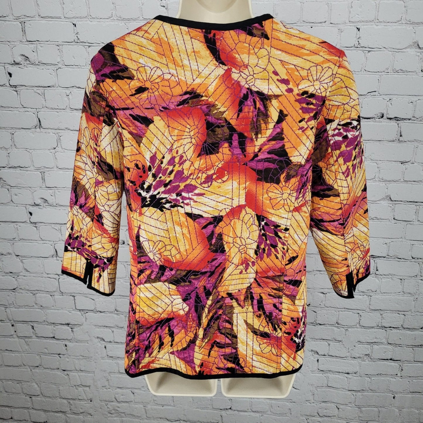 Chico's Multicolor 100% Cotton Floral Embroidered Quilted Jacket Size 1 US 8