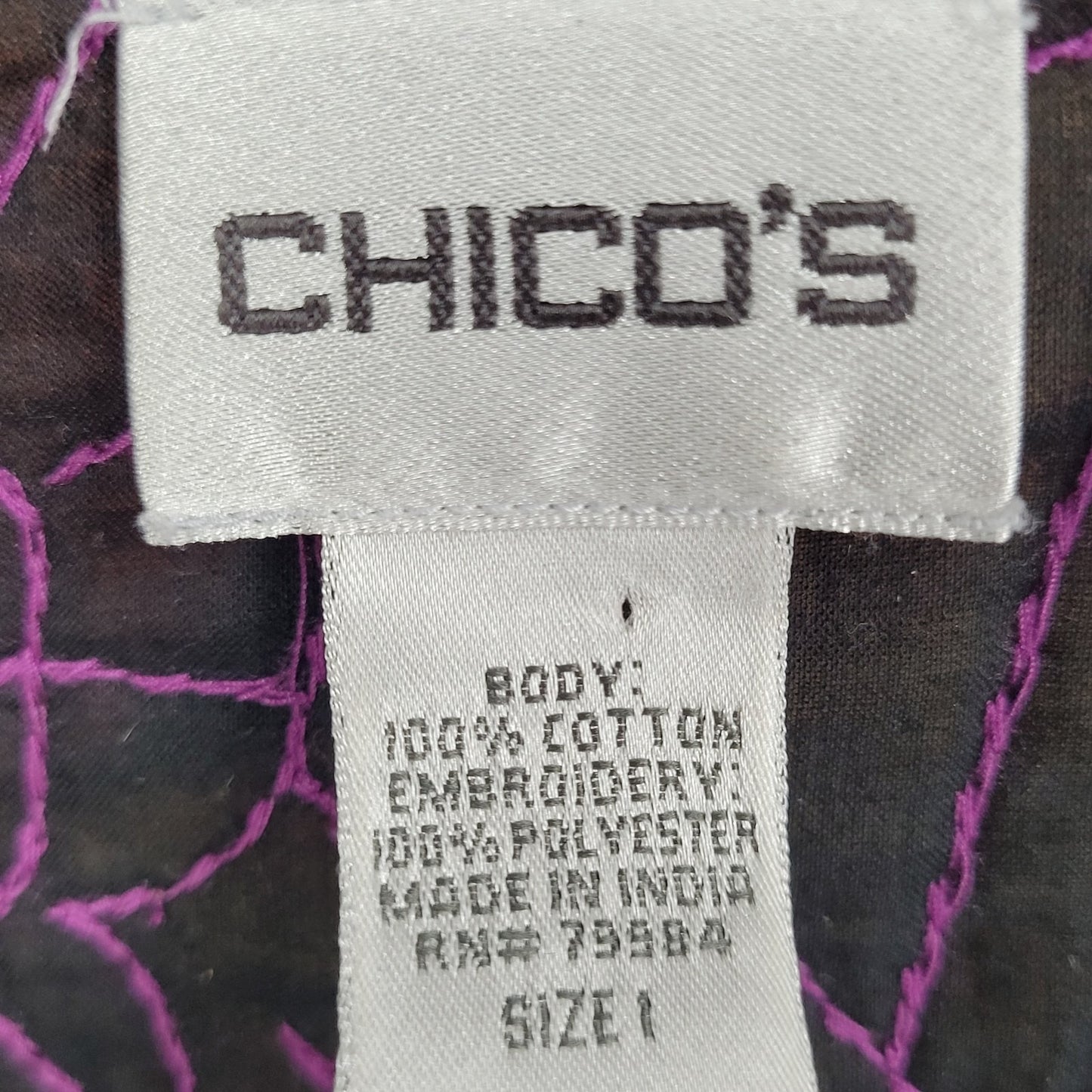Chico's Multicolor 100% Cotton Floral Embroidered Quilted Jacket Size 1 US 8