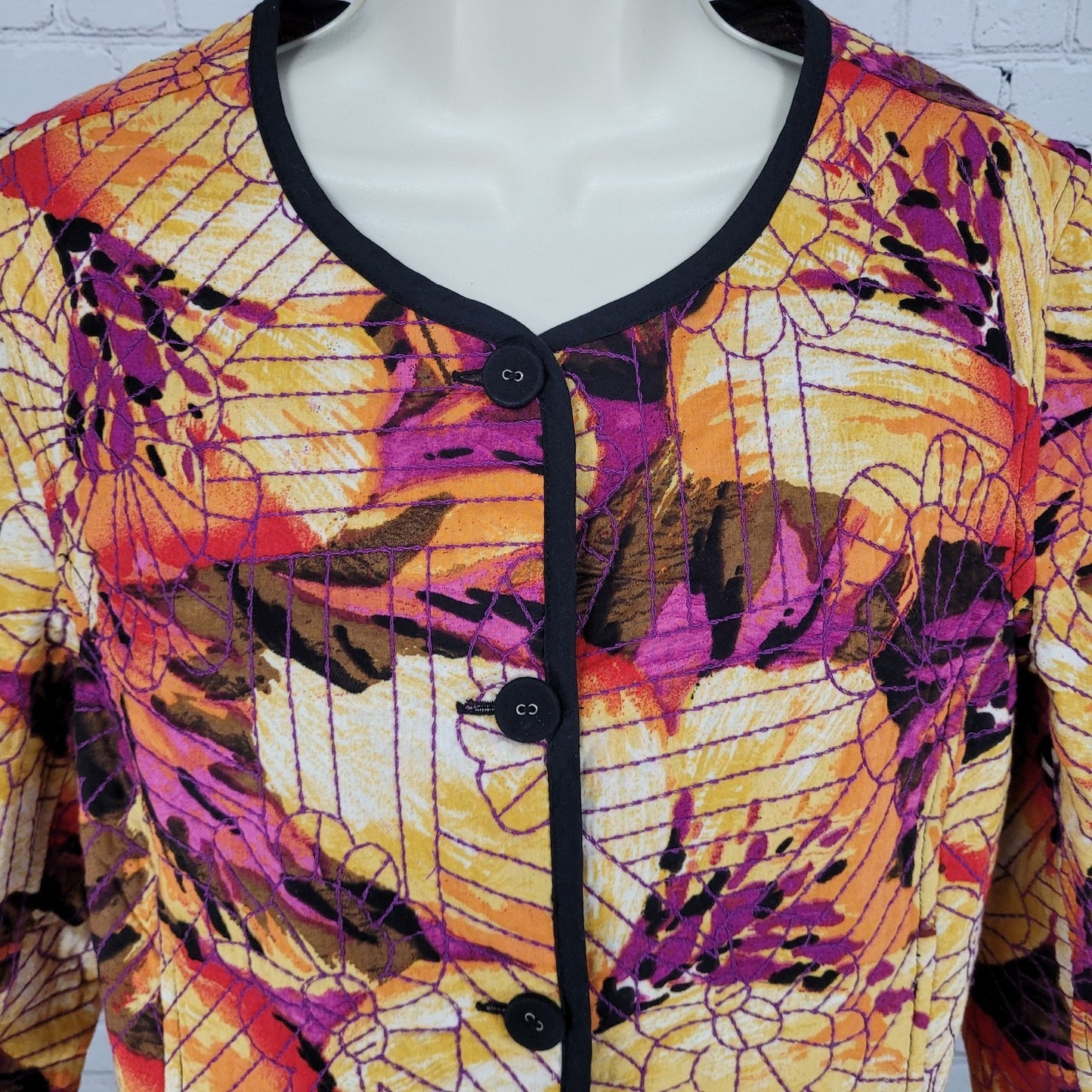 Chico's Multicolor 100% Cotton Floral Embroidered Quilted Jacket Size 1 US 8