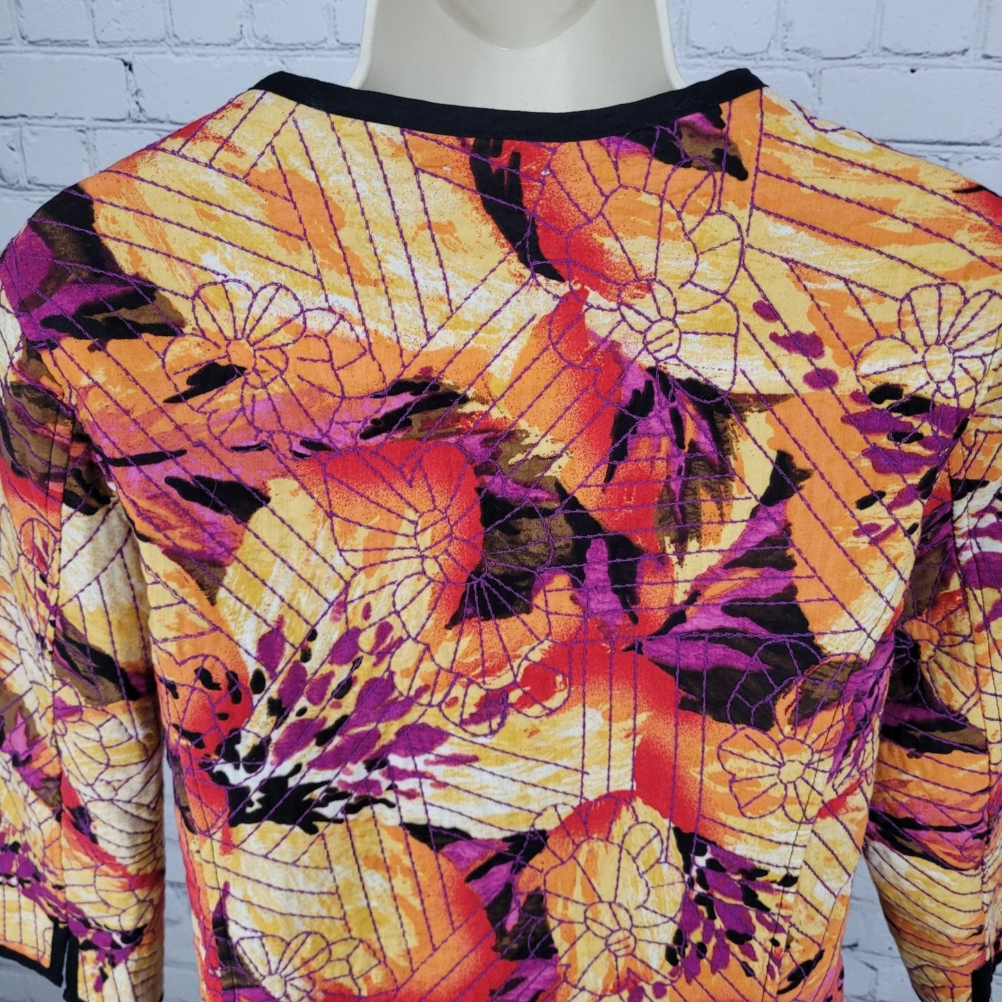 Chico's Multicolor 100% Cotton Floral Embroidered Quilted Jacket Size 1 US 8
