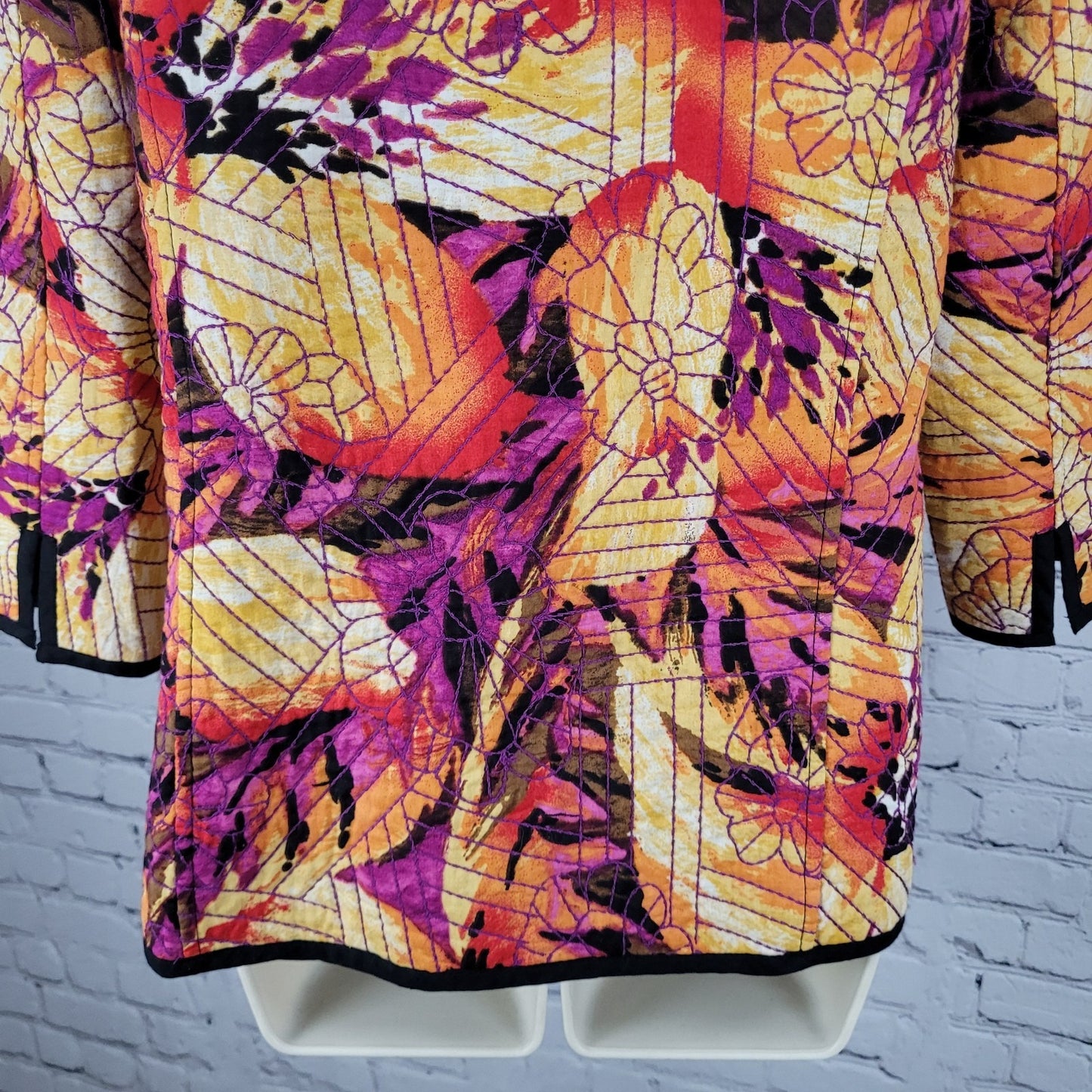 Chico's Multicolor 100% Cotton Floral Embroidered Quilted Jacket Size 1 US 8