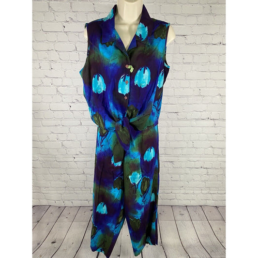 VTG Caribou New York Two Piece Blue Purple Green Pants Sleeveless Top Womens L