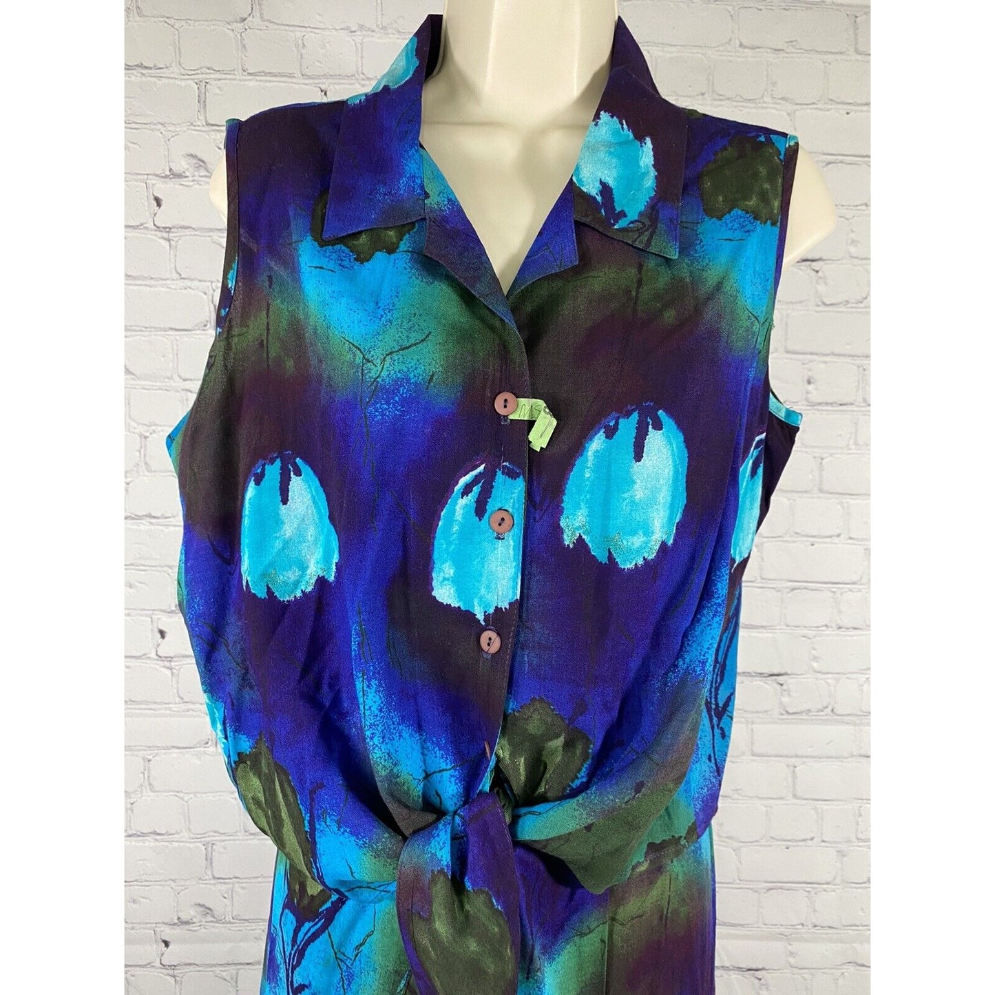 VTG Caribou New York Two Piece Blue Purple Green Pants Sleeveless Top Womens L