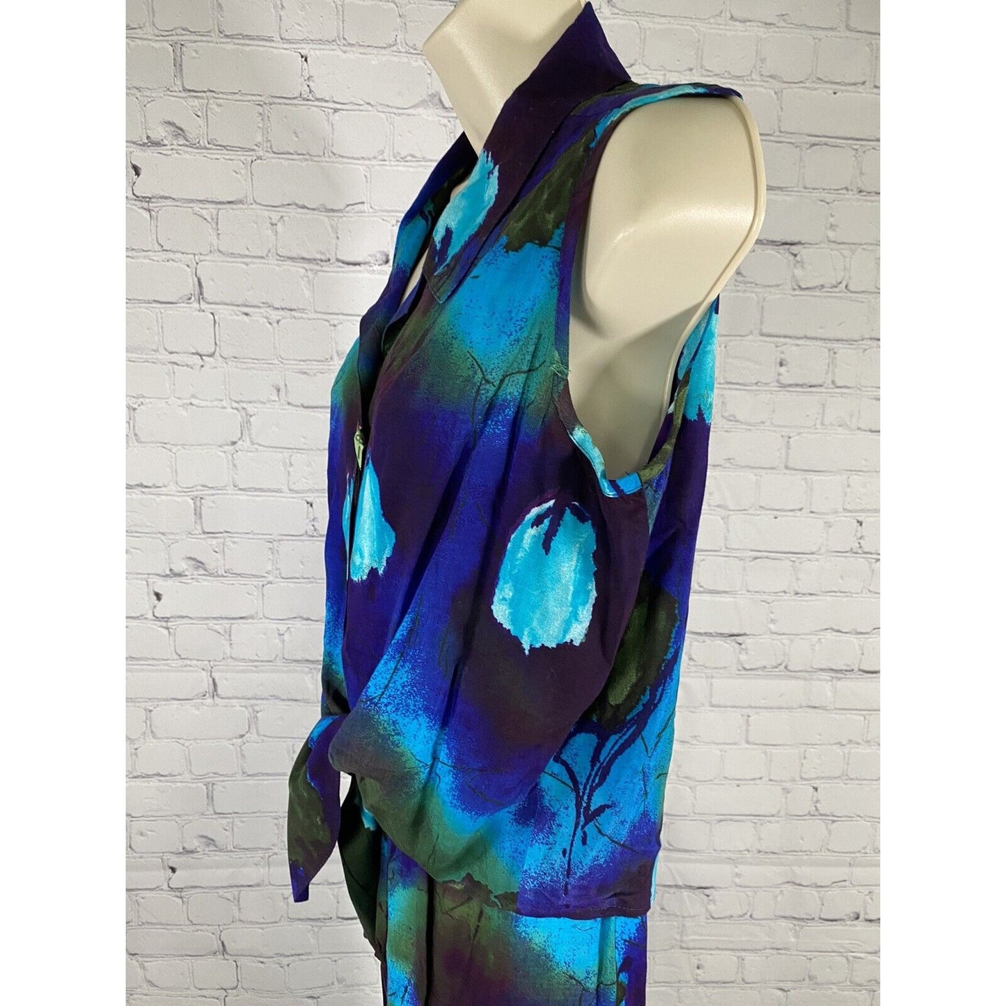 VTG Caribou New York Two Piece Blue Purple Green Pants Sleeveless Top Womens L
