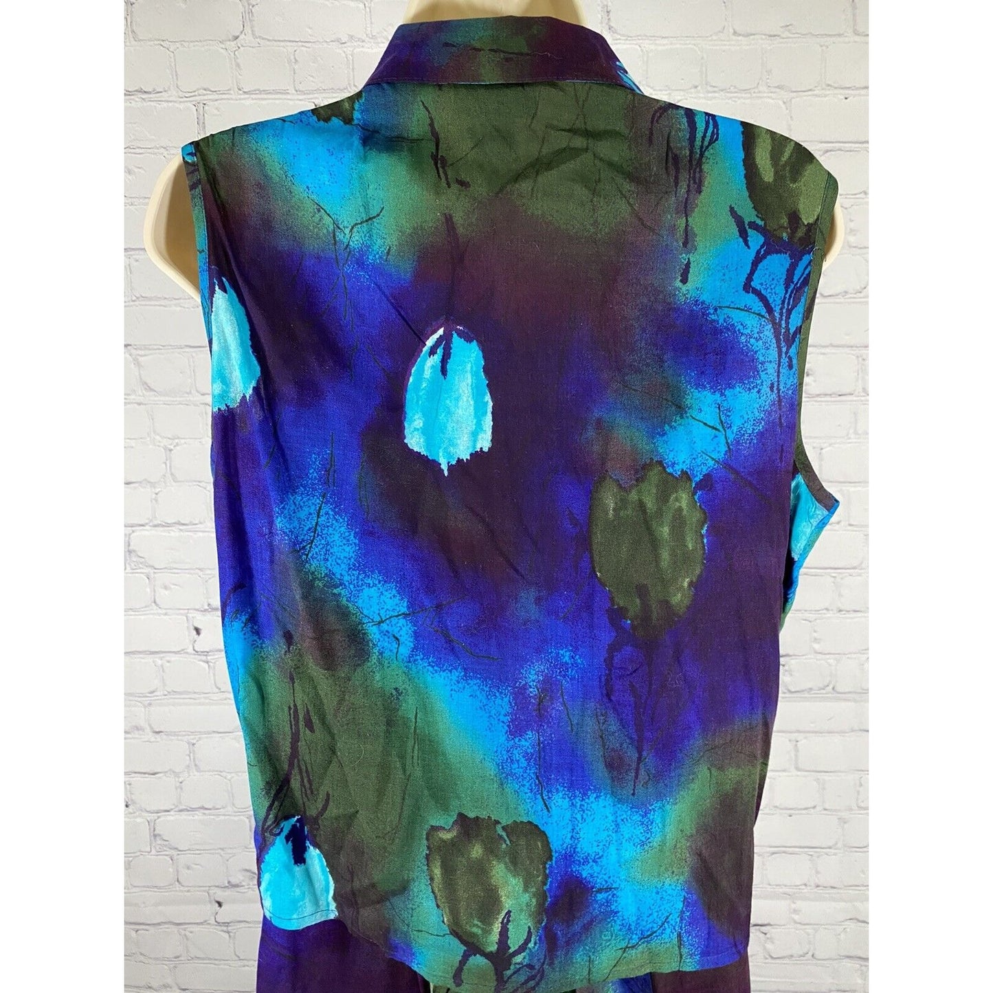 VTG Caribou New York Two Piece Blue Purple Green Pants Sleeveless Top Womens L