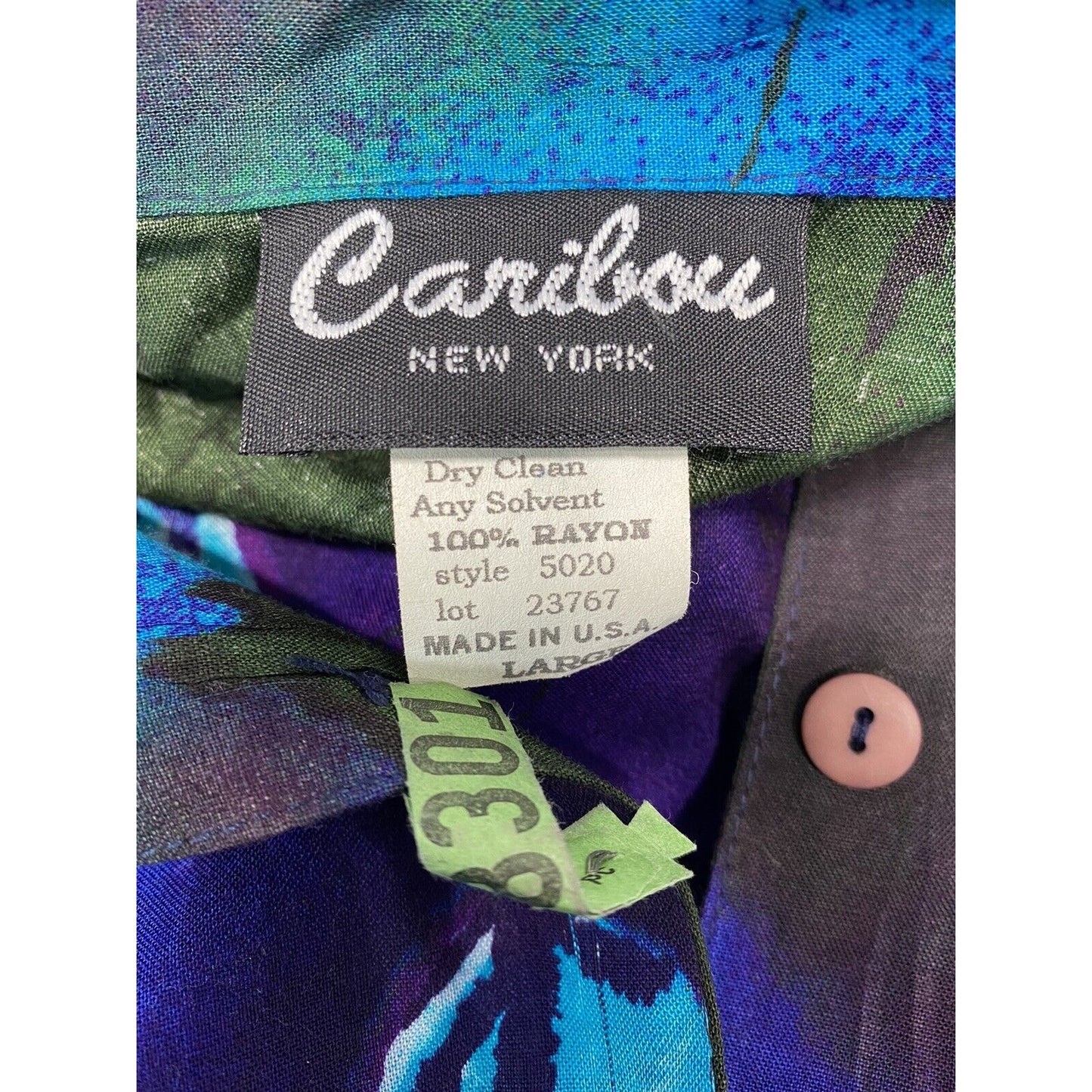 VTG Caribou New York Two Piece Blue Purple Green Pants Sleeveless Top Womens L