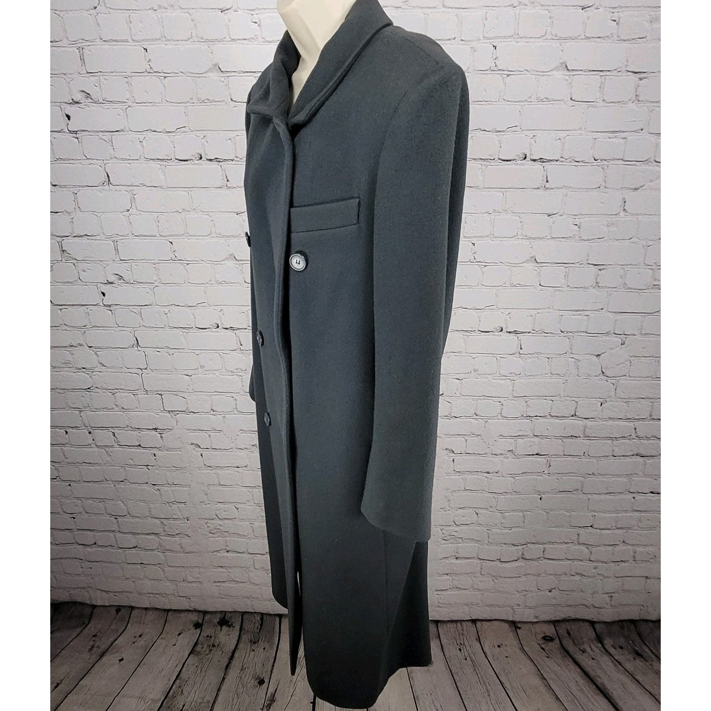 VTG Glenbrooke Grey Pure New Wool Double Breasted Pockets Lined Pea Coat USA 10