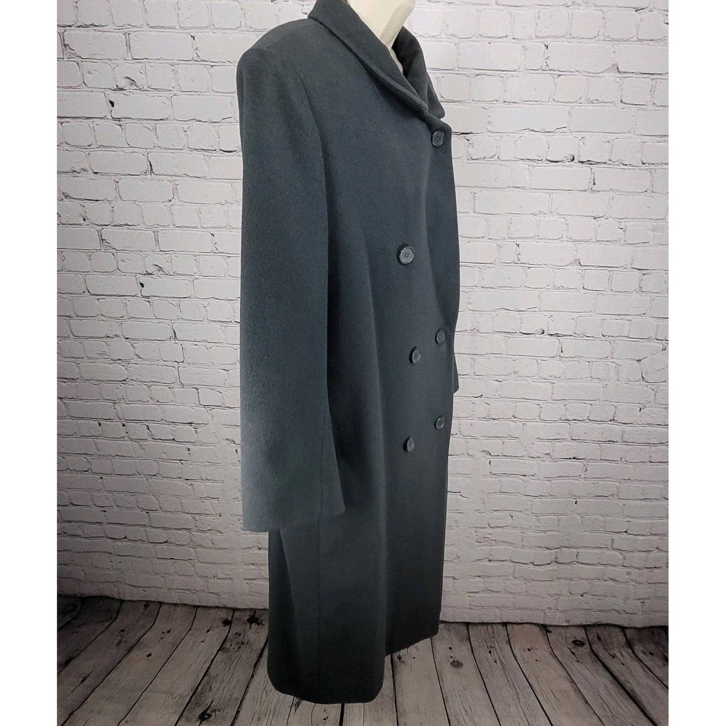 VTG Glenbrooke Grey Pure New Wool Double Breasted Pockets Lined Pea Coat USA 10
