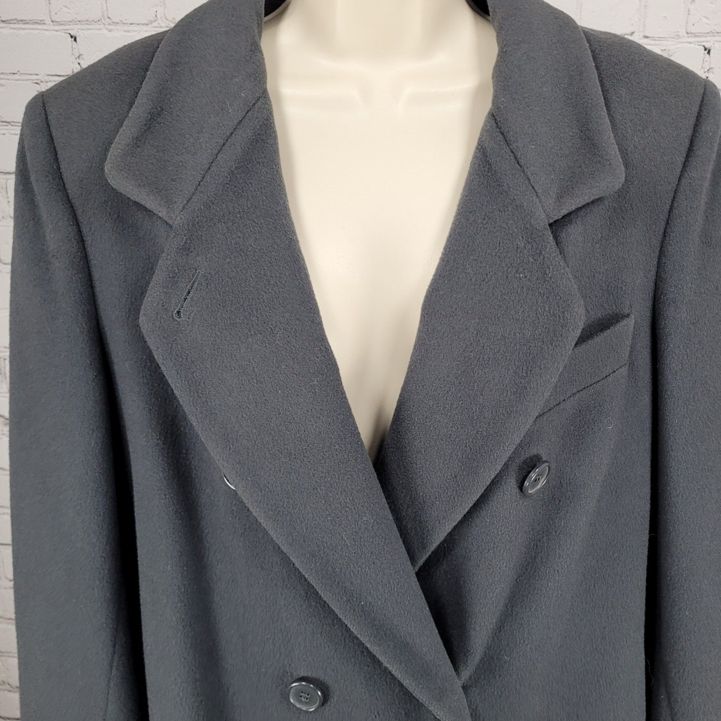 VTG Glenbrooke Grey Pure New Wool Double Breasted Pockets Lined Pea Coat USA 10