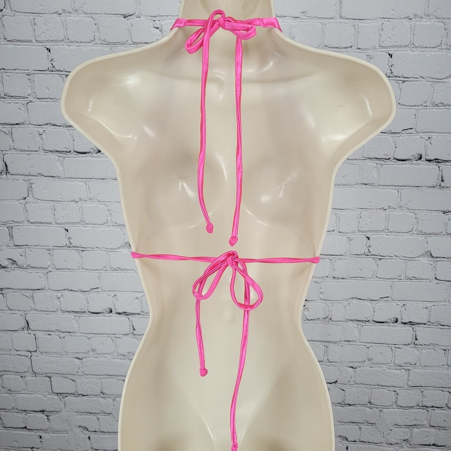Neena Swim Pink Metallic Back Tie Unpadded Triangle Bikini Top Size Medium M