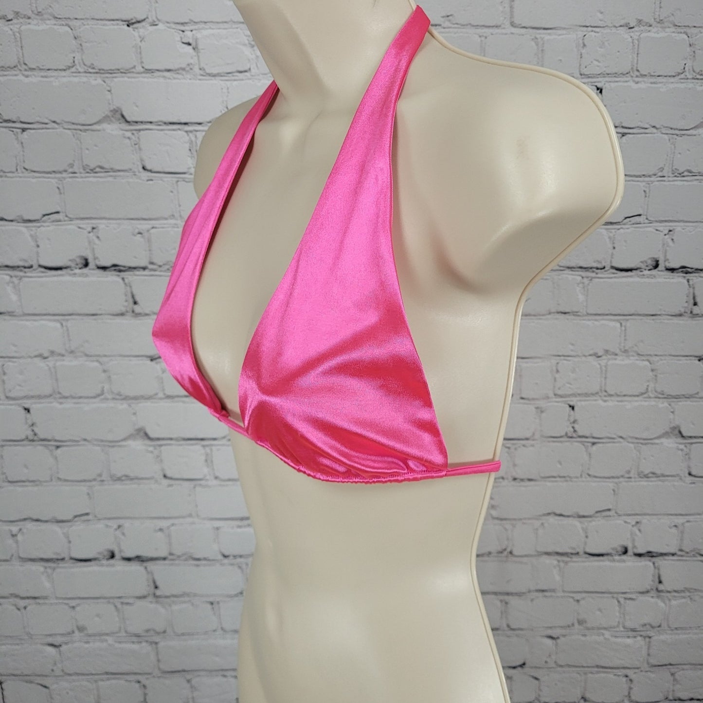 Neena Swim Pink Metallic Back Tie Unpadded Triangle Bikini Top Size Medium M