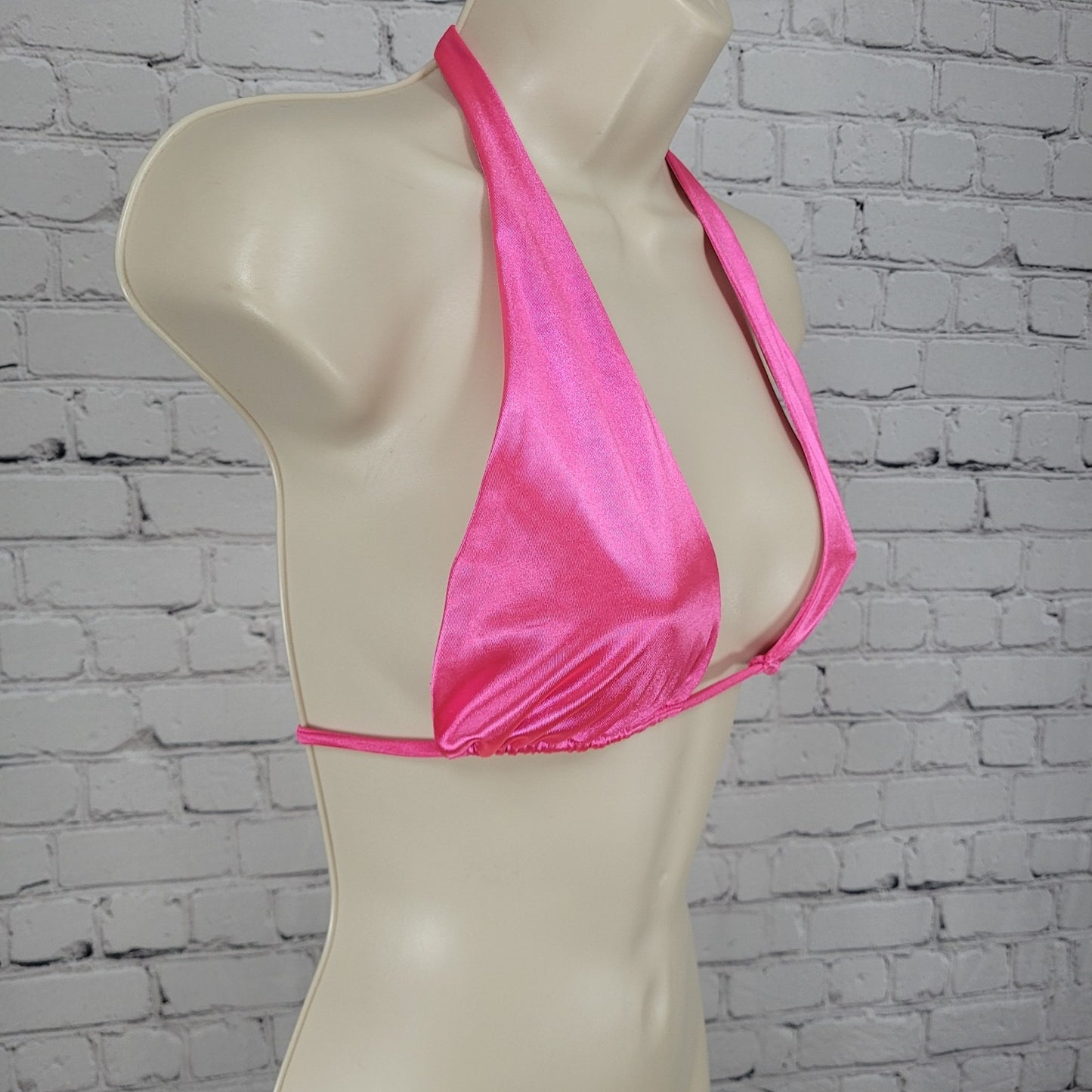 Neena Swim Pink Metallic Back Tie Unpadded Triangle Bikini Top Size Medium M