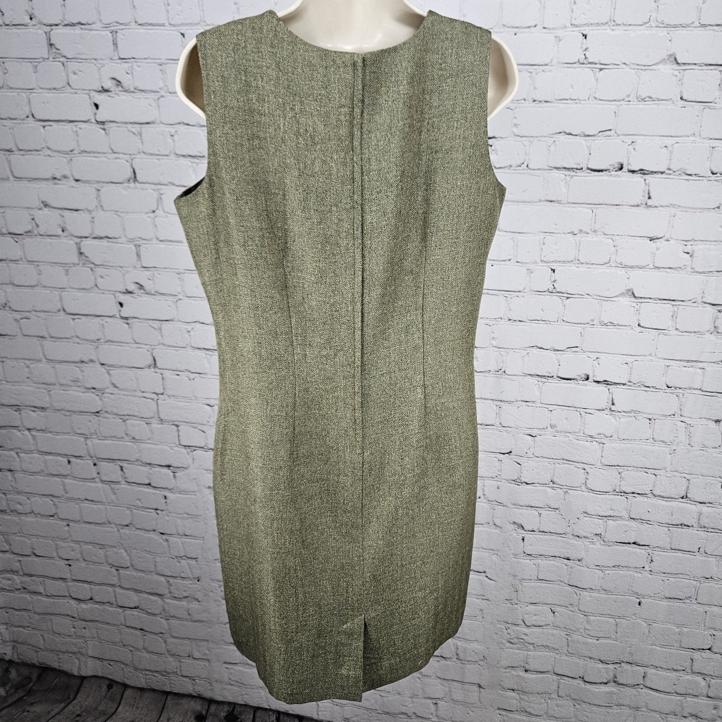 VTG Villager Liz Claiborne Green Herringbone Floral Sheath Lined Midi Dress 12P