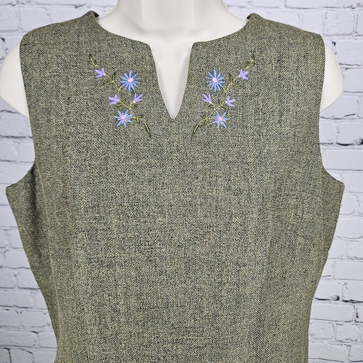 VTG Villager Liz Claiborne Green Herringbone Floral Sheath Lined Midi Dress 12P